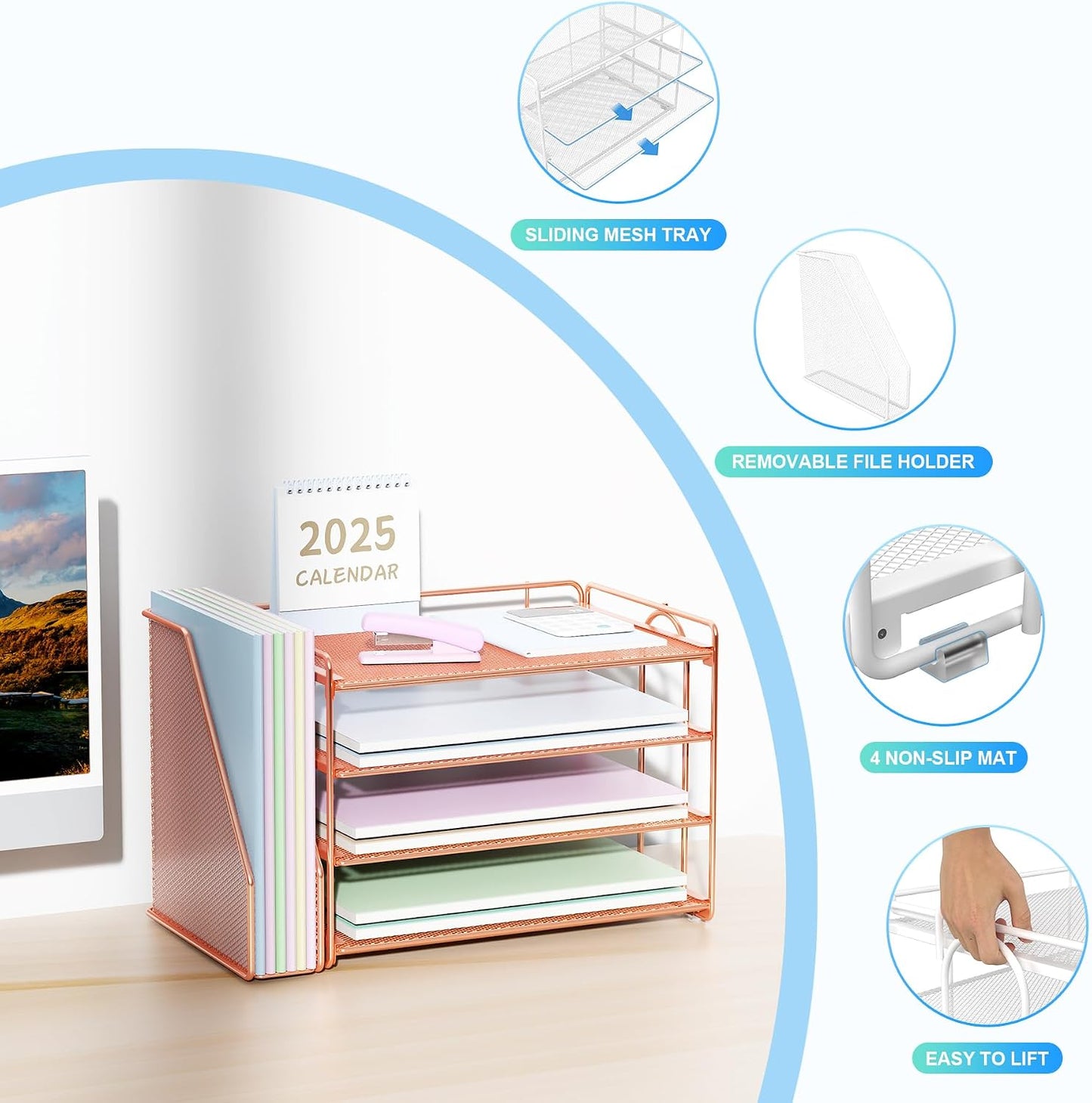Spacrea Desk Organizers and Accessories, Paper Organizer for Desk with File organizer, Desk Accessories & Workspace