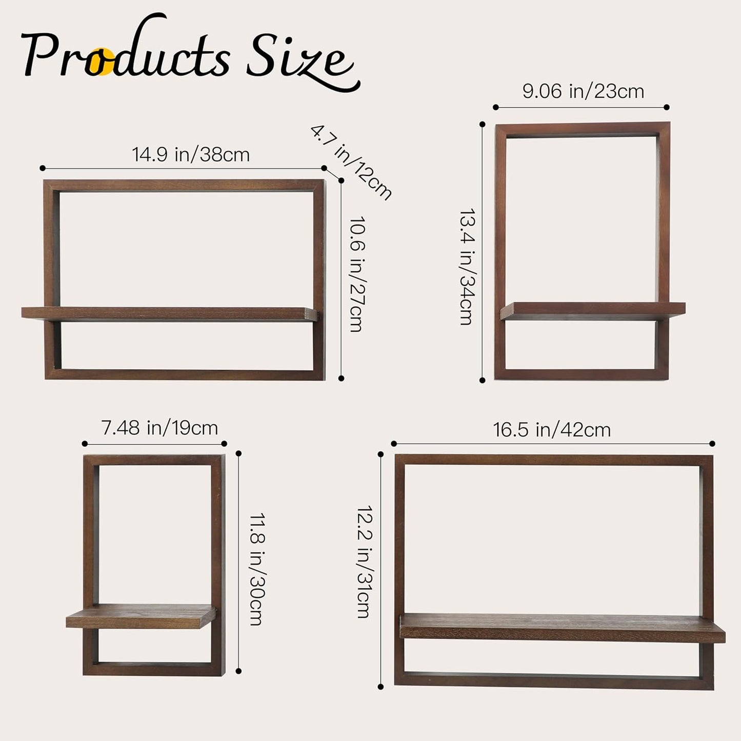 Square Floating Shelves / Rustic Walnut / Set of 4