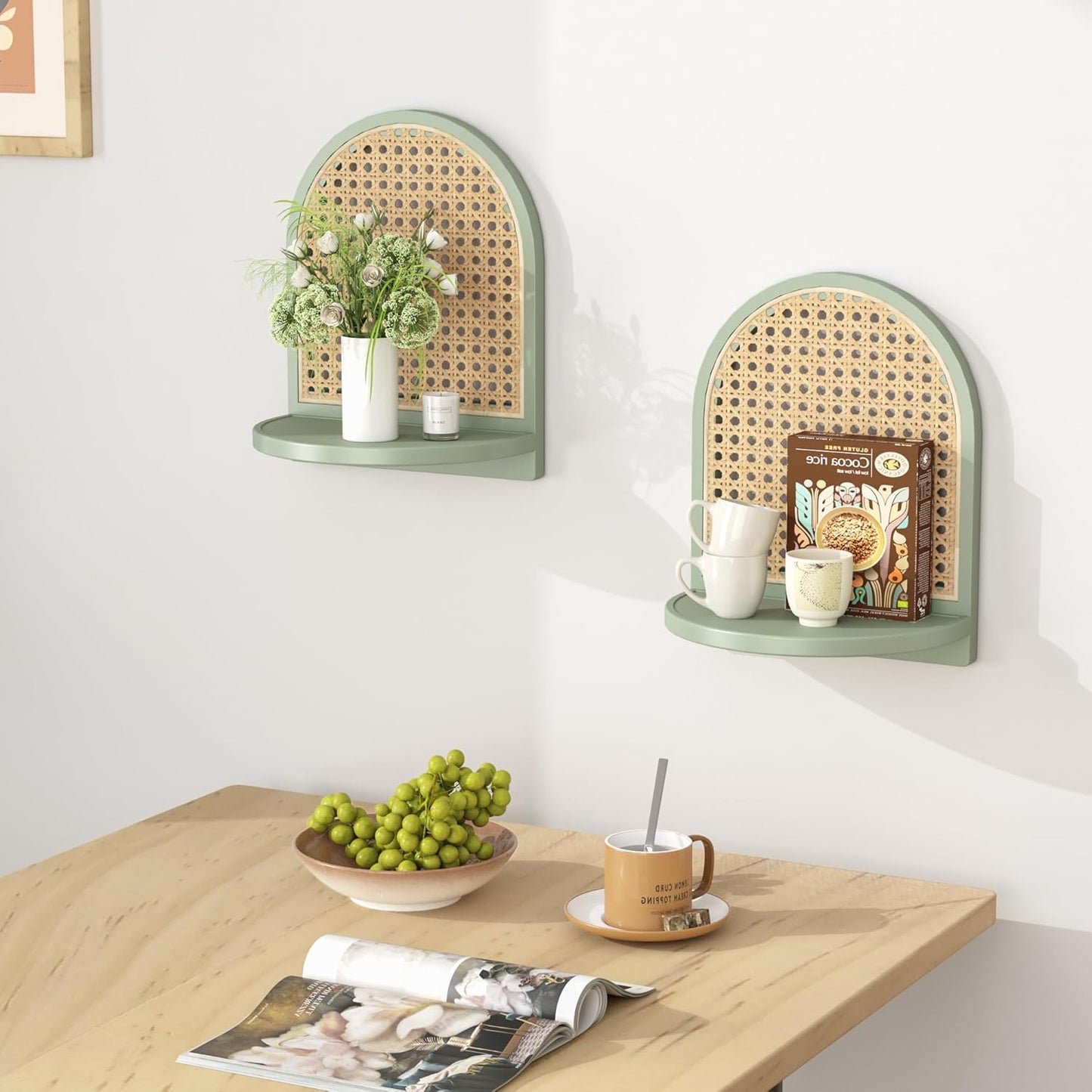 Unique Small Display Shelves / Green Rattan Shelf