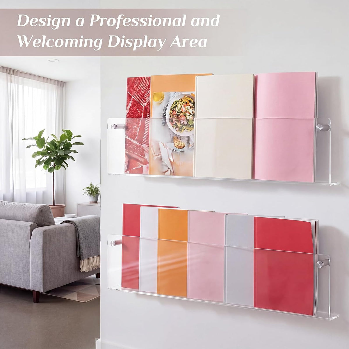 6 Pack Clear Acrylic Magazine Holder Brochure Holder Wall Mount Hanging Bookshelf Literature Storage Rack for Document