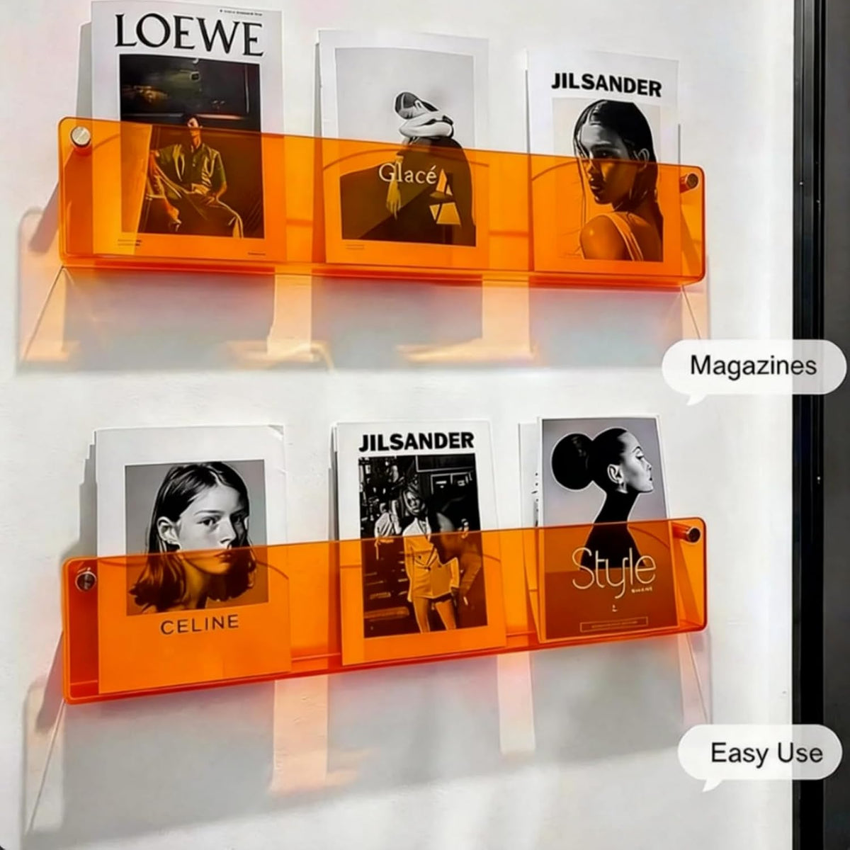 ROYALITA 2-Pack Acrylic Magazine Holder Brochure Holder, Orange 36 Inch | Record Magazine Rack, Fashion Floating