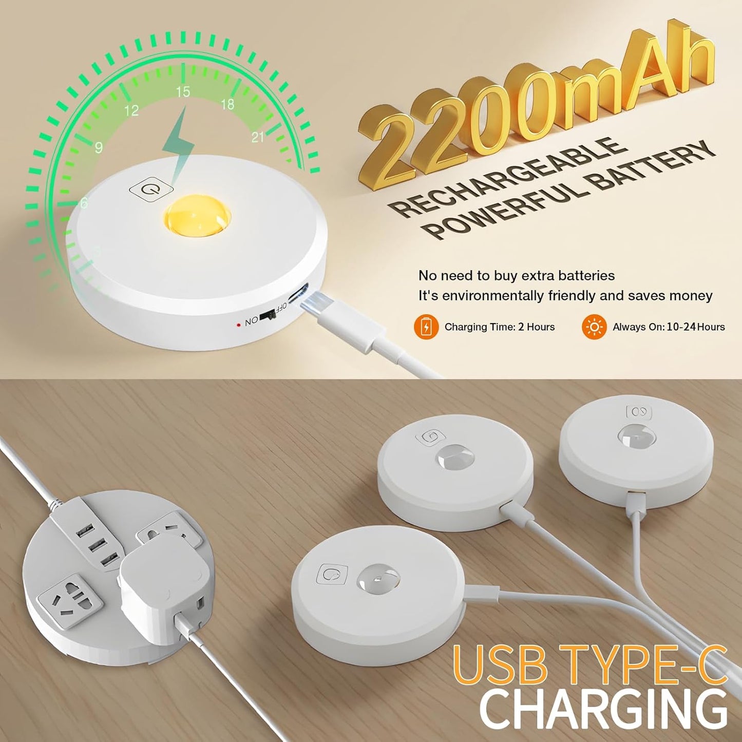 Puck Lights with Remote Control,Under Cabinet Lighting,Silver,3PCS | 2200mAh Rechargeable Push Light,3 Color