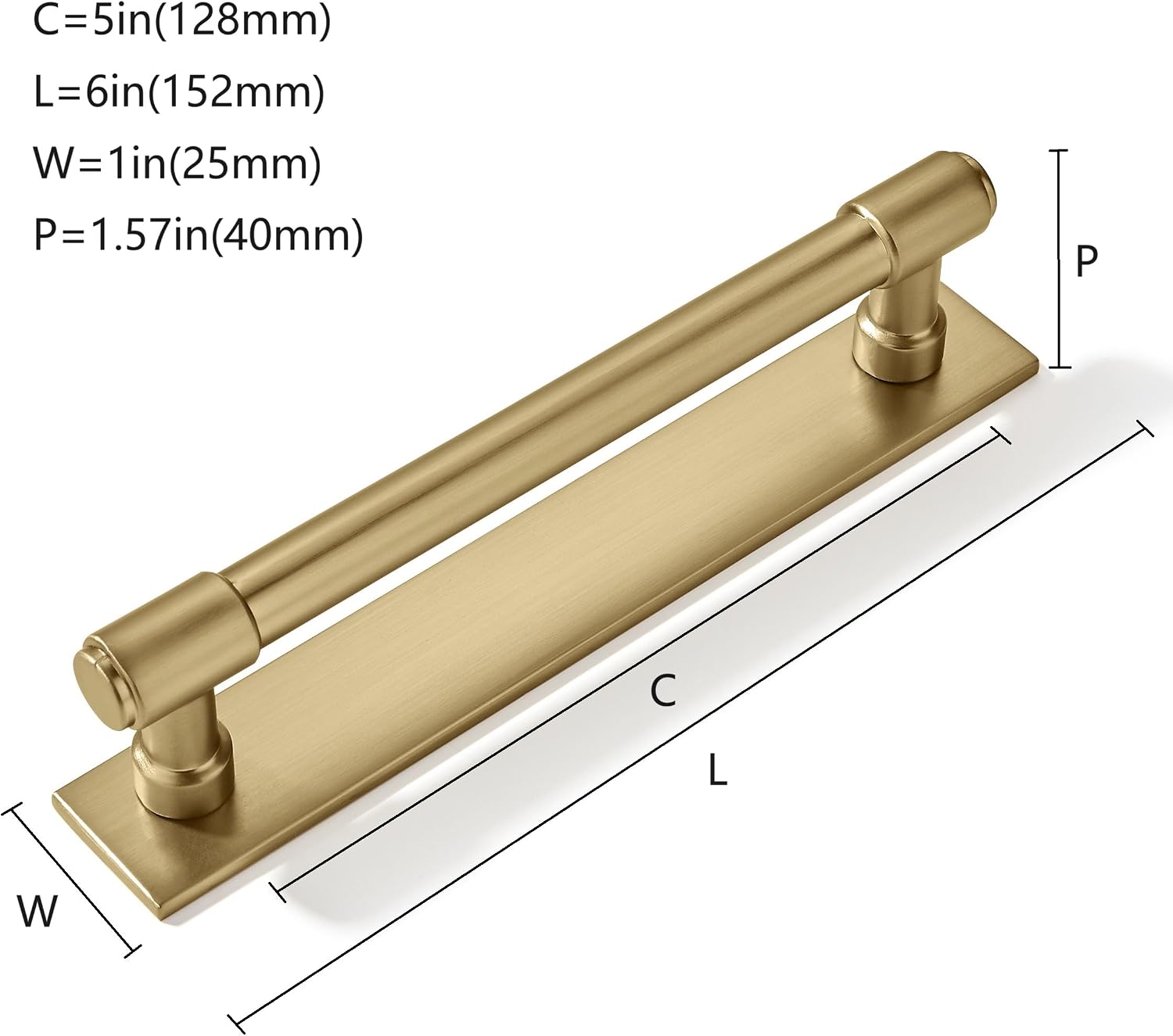 5 Pack 5 inch (128 mm) Center to Center Brushed Gold Cabinet Pull Backplate with Base Plate Zinc Solid Brushed Brass