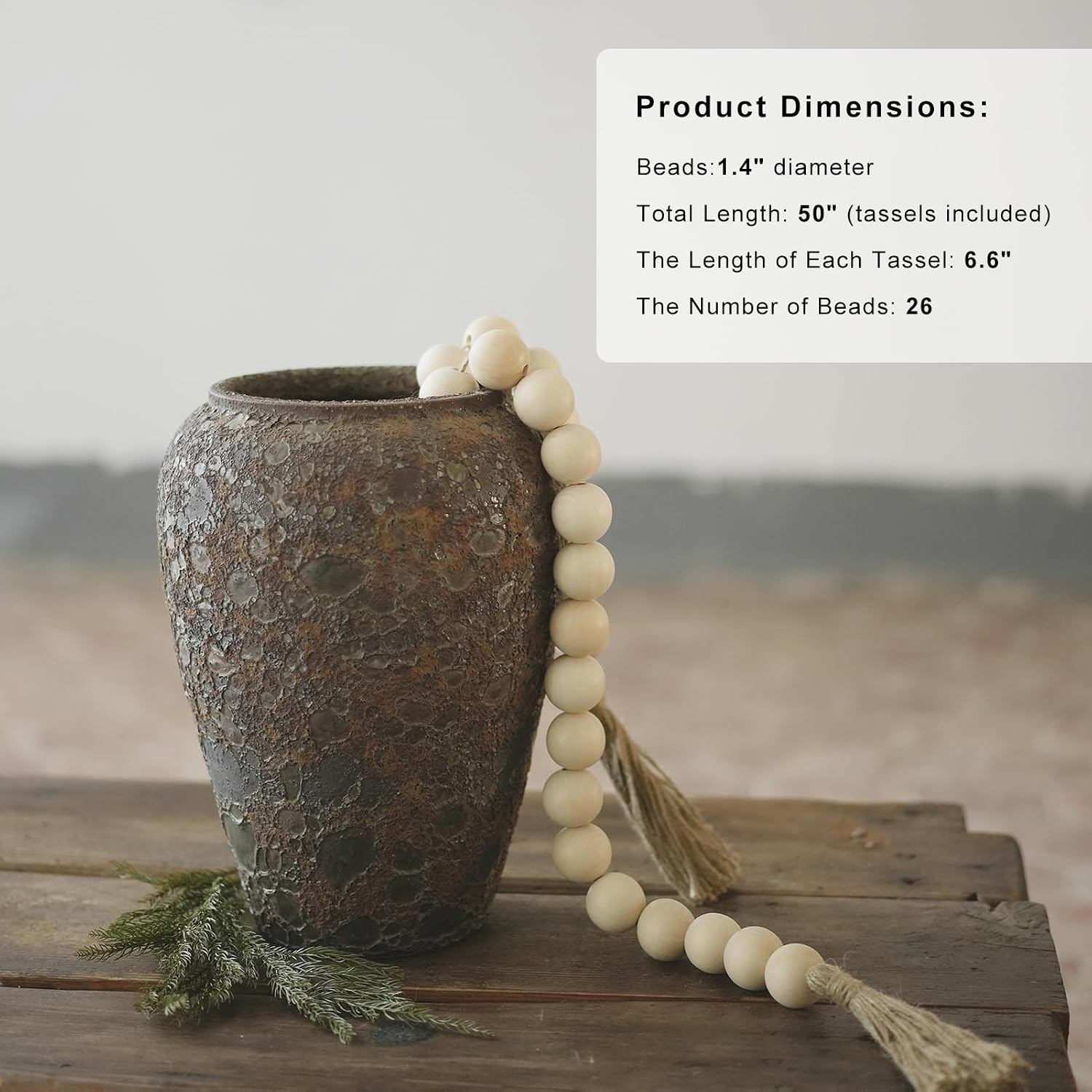 Wooden Beads Garland / Natural / 50 Inches