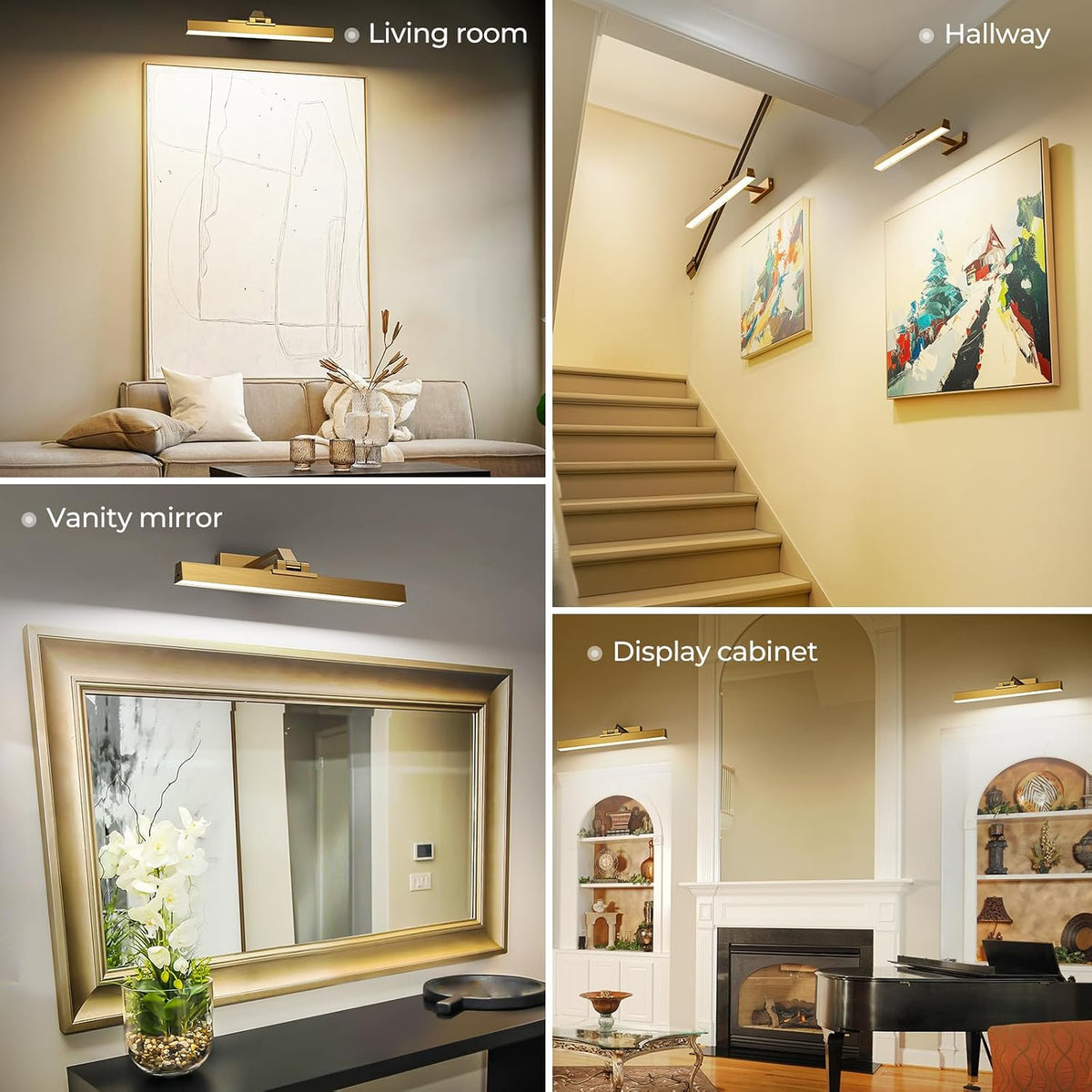 Picture Lights for Wall, Brass Battery Operated Picture Light 16in Art Light CCT Dimmable Recharging Battery Wall Light