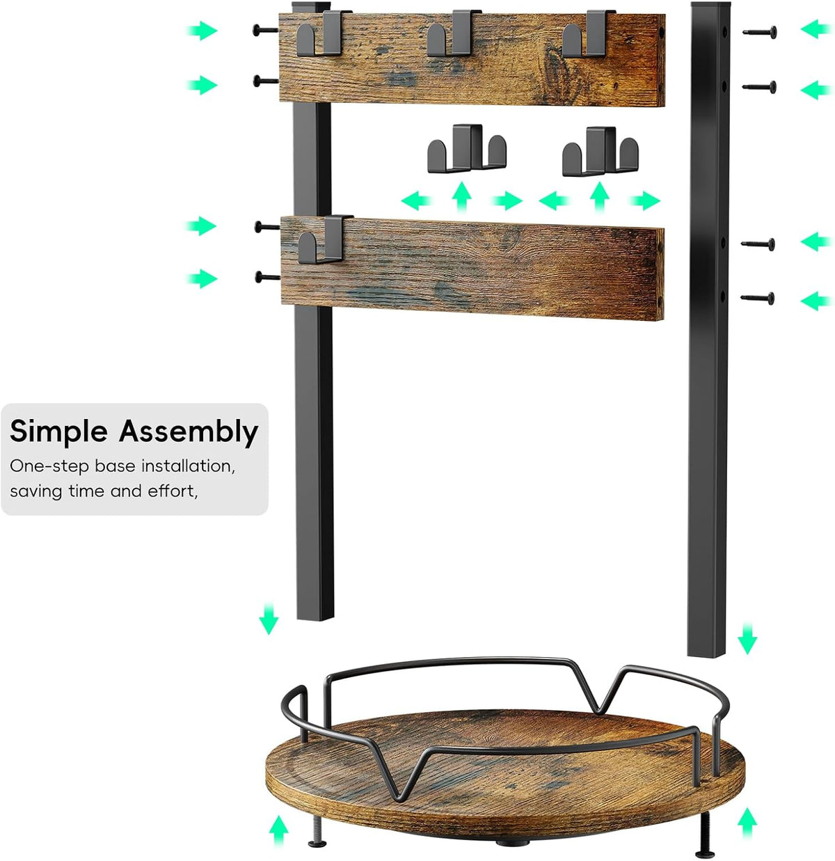 KLM Wood Coffee Mug Holder,12 Hook Mug Tree Holder Rack with Storage Base,Mug Display Organizer,Mug Holders for Home