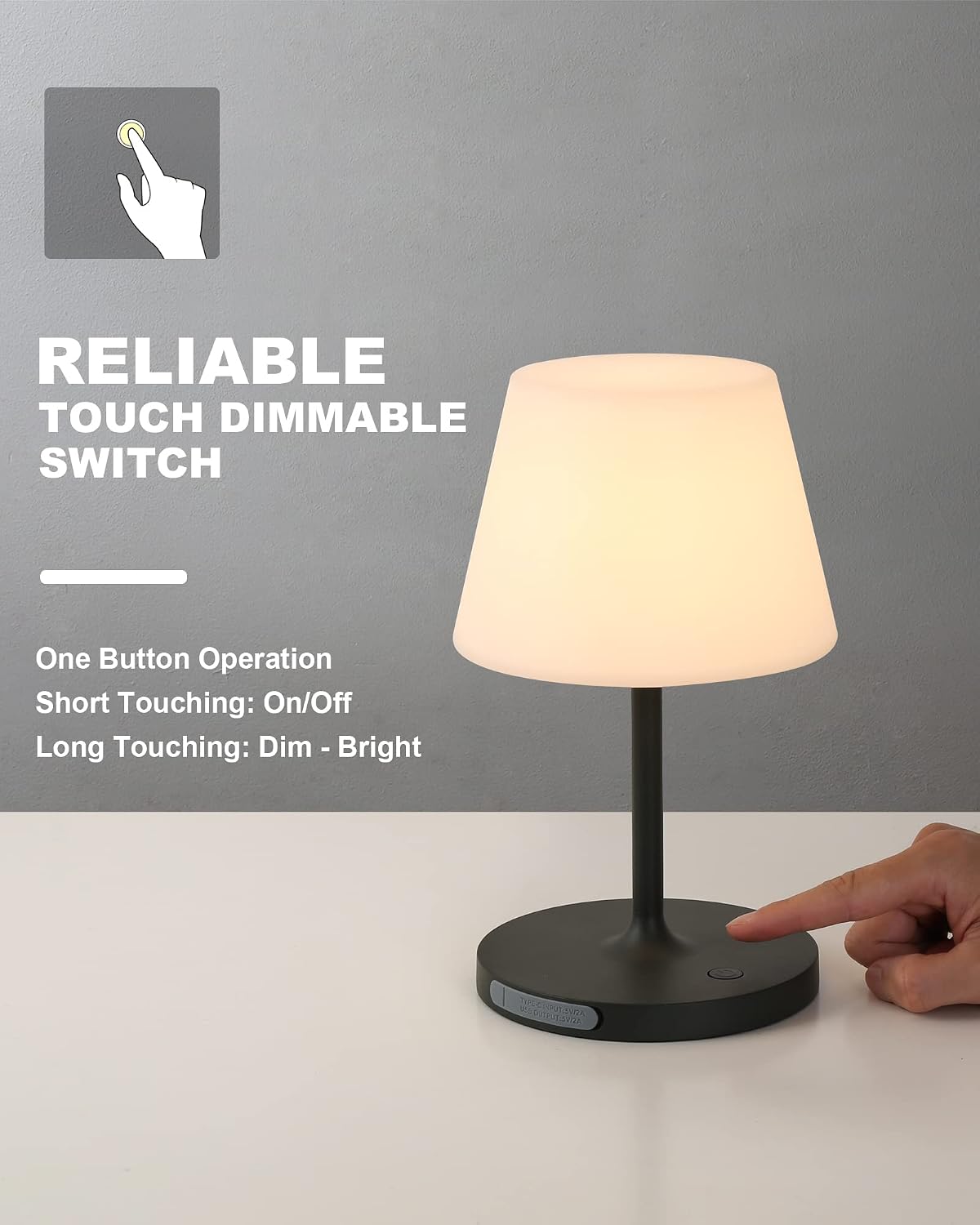 WEILAILUX Outdoor Battery Operated Table Lamp Waterproof, 4000mAh Cordless Table Lamp Rechargeable, Touch Dimmable Desk