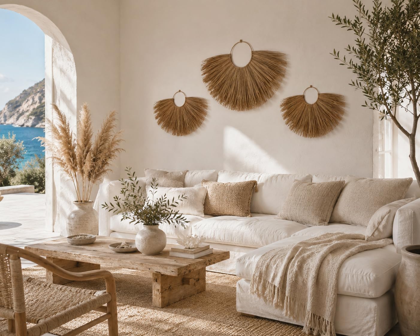 Woven Seagrass Fan Wall Decor / Set of 3