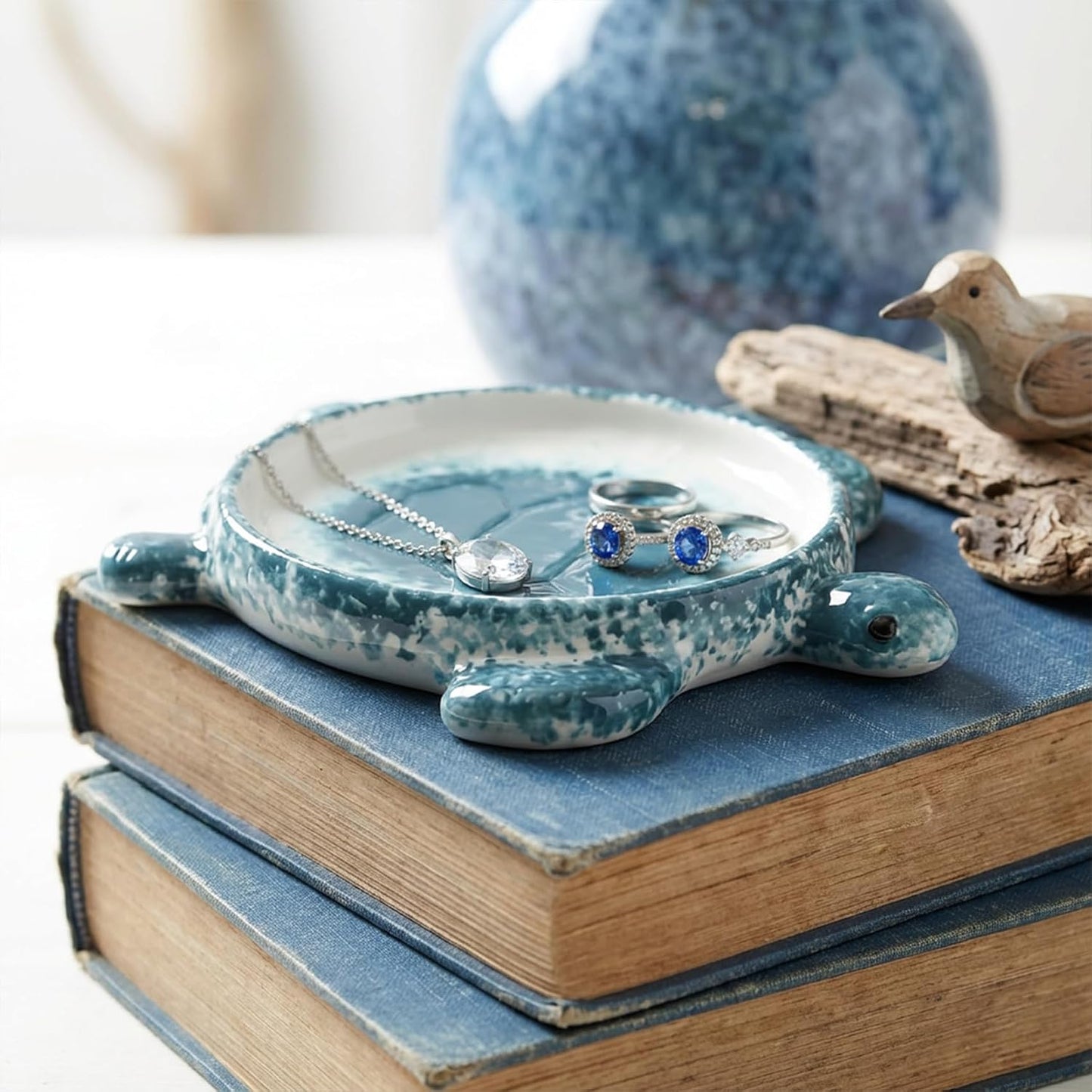 Handmade Ceramic Decorative Ring Holder Trinket Dish for Earrings Necklace Key / Blue / One Size