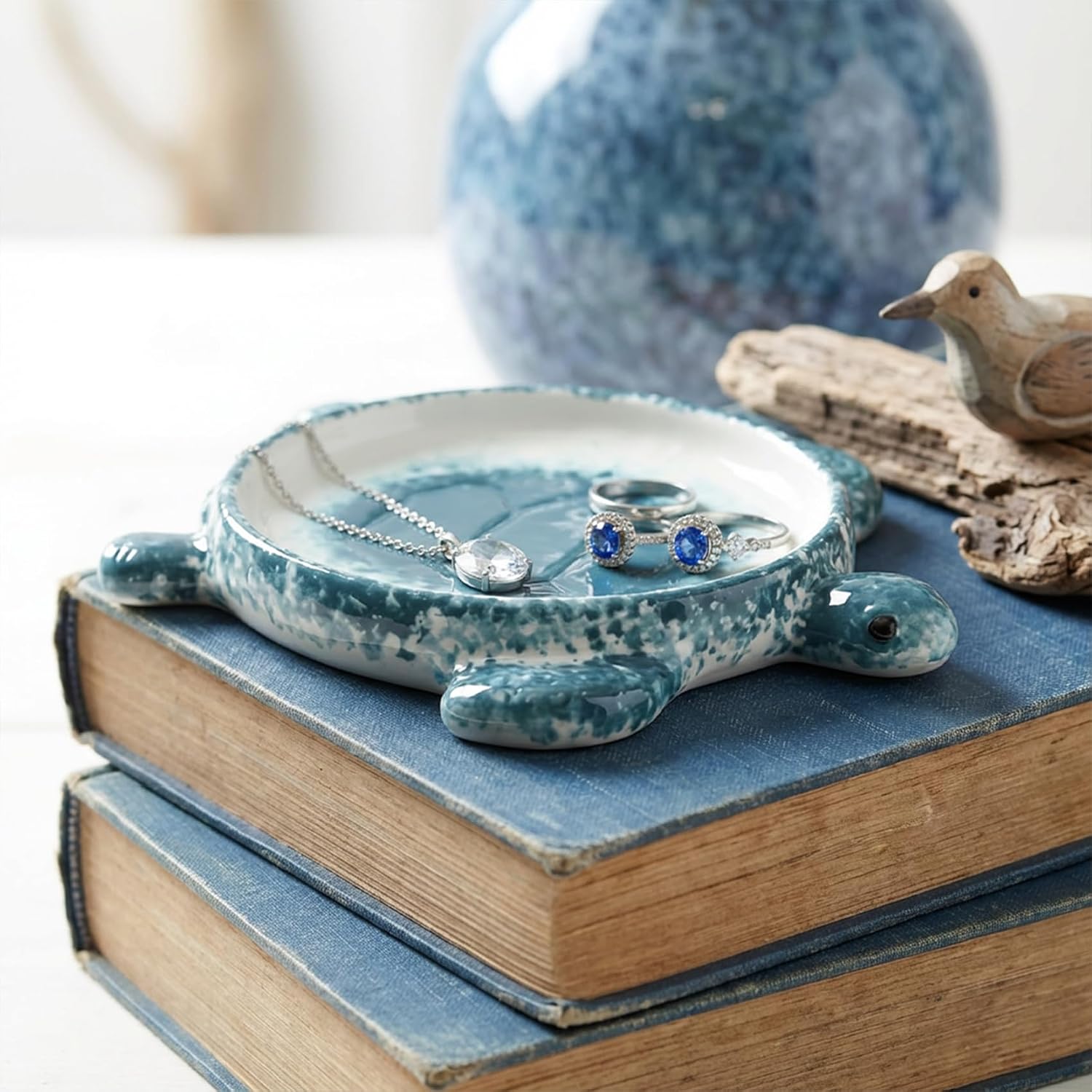 Handmade Ceramic Decorative Ring Holder Trinket Dish for Earrings Necklace Key / Blue / One Size