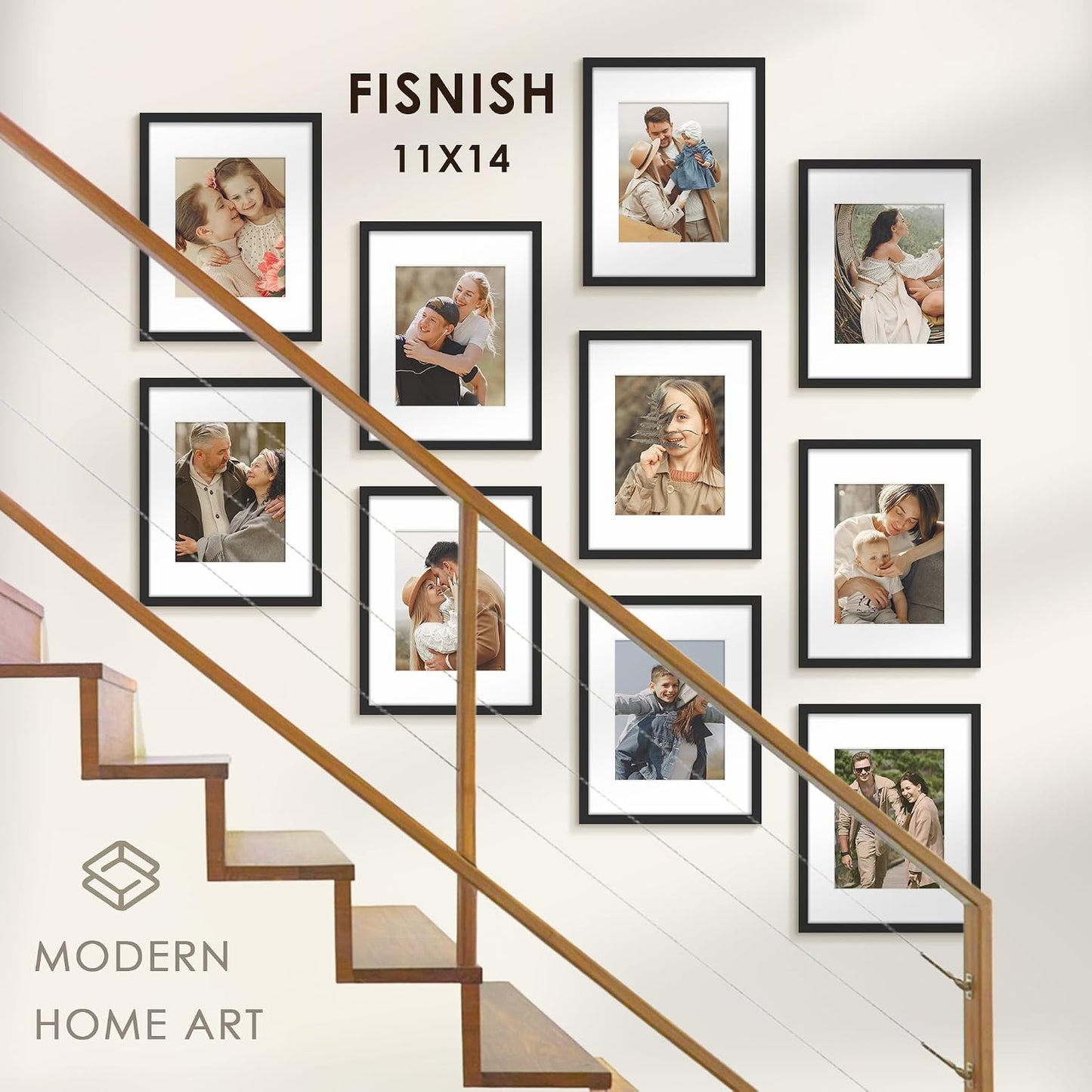 11x14 Picture Frame Sef of 10, for Wall Gallery Decor, Black | Display Pictures 8x10 with Mat or 11 x 14 Without Mat