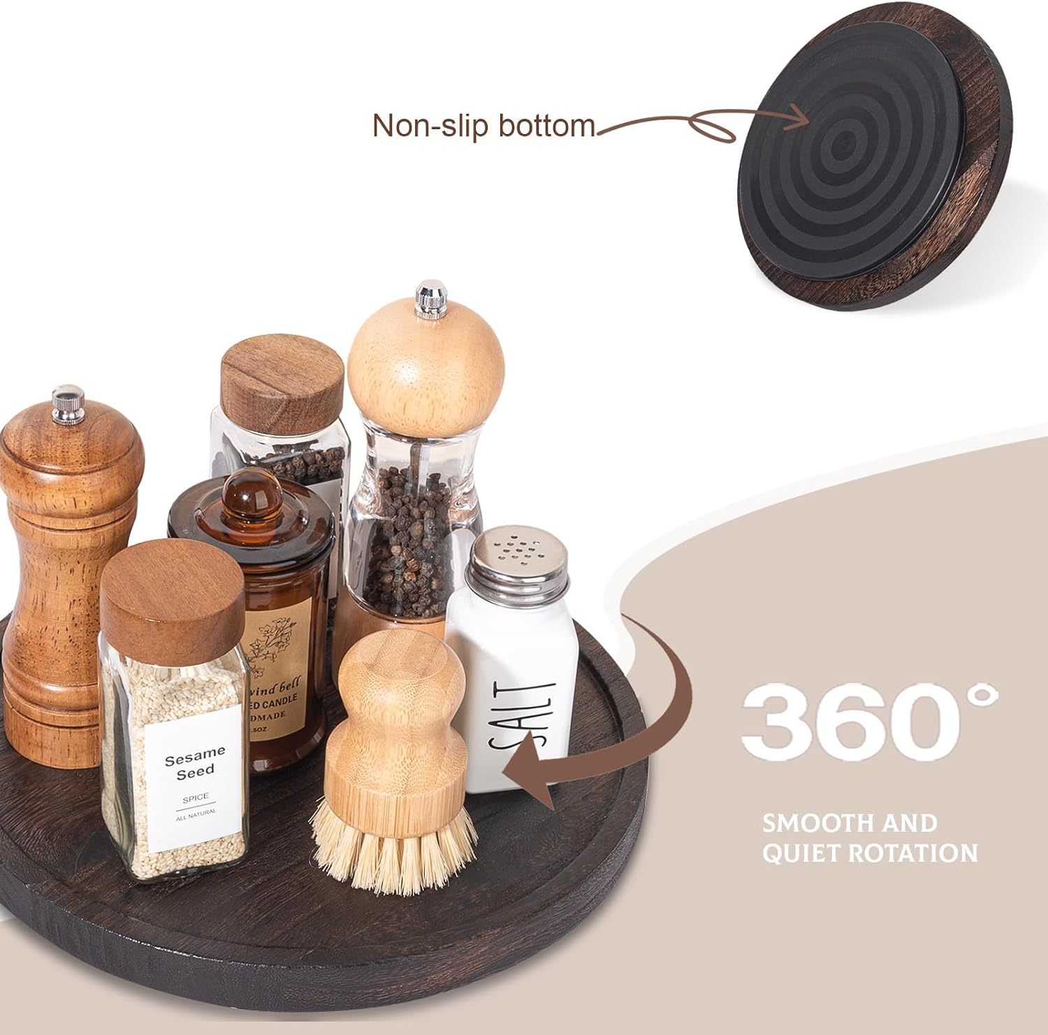 Wood Lazy Susan Organizer Kitchen Turntable for Cabinet Farmhouse Bathroom / Dark Brown / Set of 10