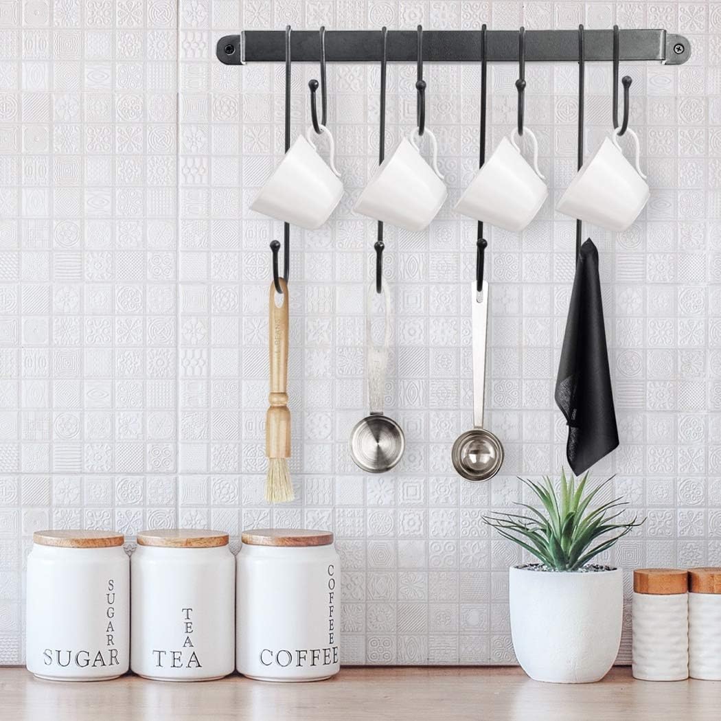 17 Inch Coffee Mug Rack: Wall Mounted Heavy-Duty Cup Holder for Cafe Bar | 8 Tea Cup Display, 5-Min Setup, Complete
