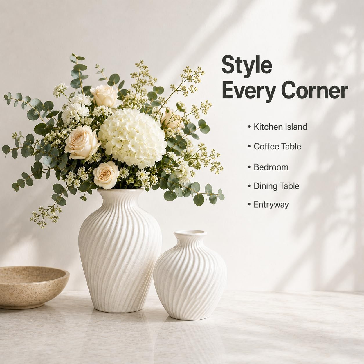 Ceramic Vase / Modern Flower Vases / White / Set of 2