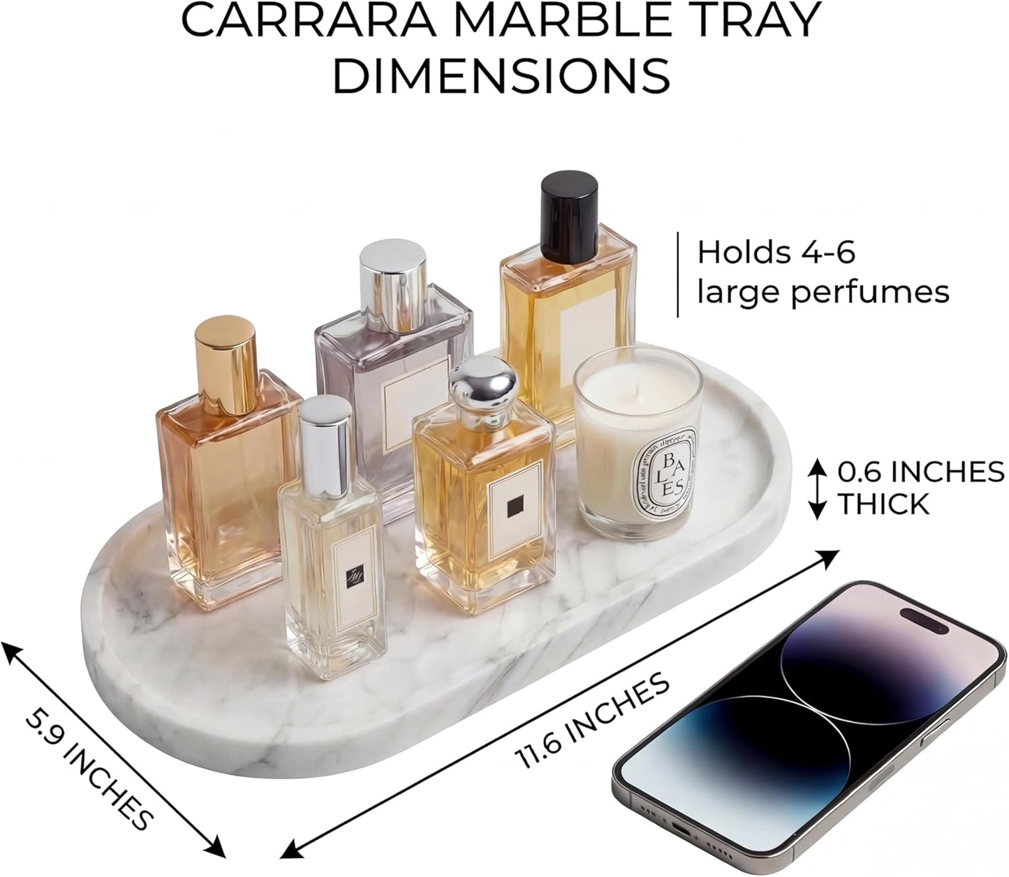 Oval Real Marble Tray / Carrara White / 11.8 x 5.9