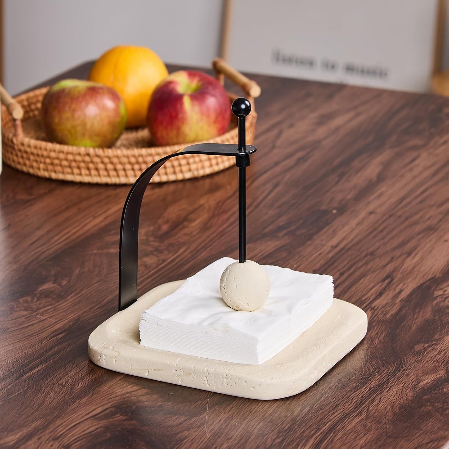 Natural Travertine Napkin Holder / Beige Travertine / 7 x 7