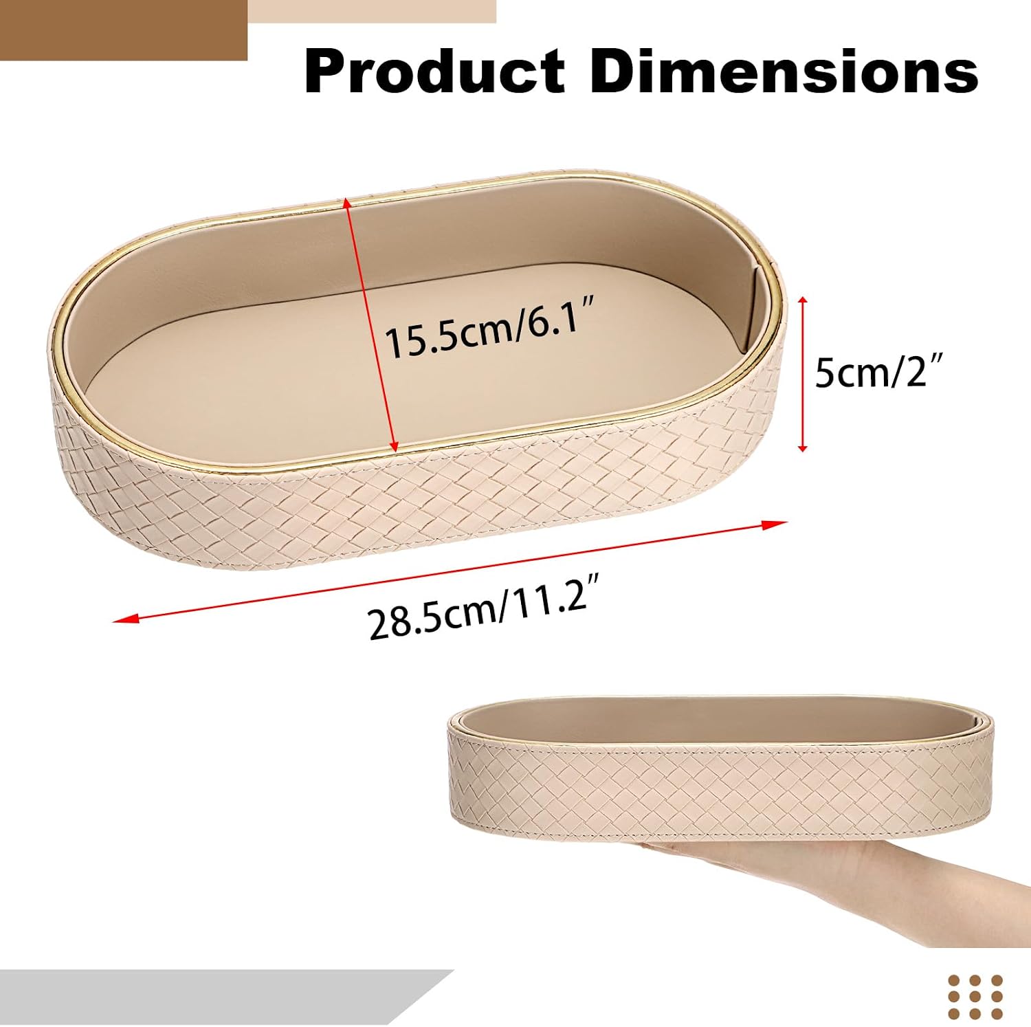 Perfume Trays PU Leather Vanity Tray for Dresser Bathroom Valet Trays Oval / 11 x 5.9 x 2 / Beige