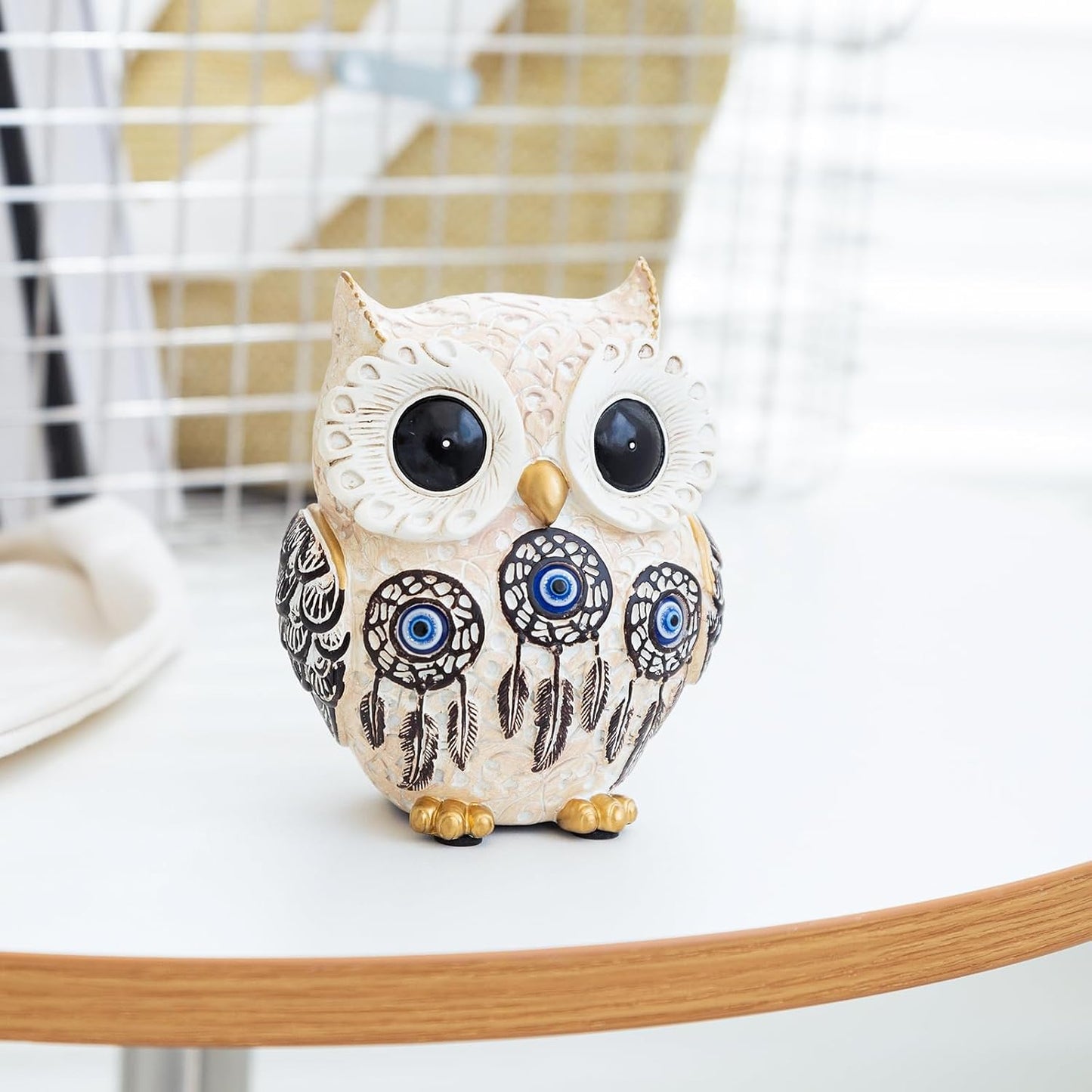 Owl Statue Home Decor Accents / Blue Eye Beige and Black