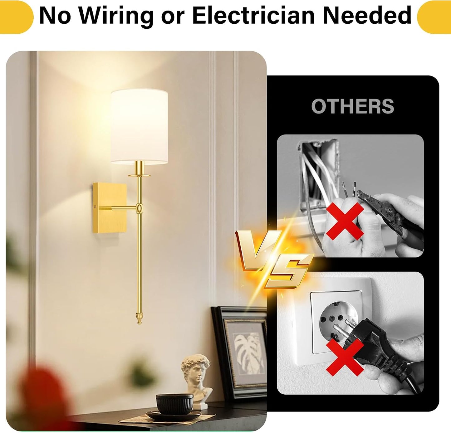 27 Inch Wall Sconces Battery Operated Set of 2, Rechargeable Wireless Wall Sconces Lights with Remote, Not Hardwired