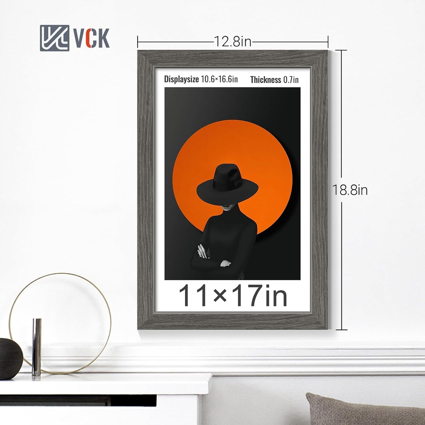 VCK 11x17 Picture Frame Grey 4 Pack, Wide Thick Wood Border, for Poster | Exclusive Woodgrain, Wall Hanging, HD