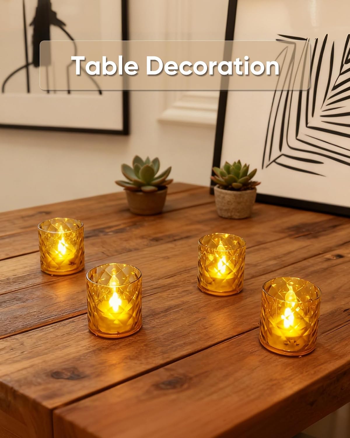 Homemory 2" Gold Acrylic Votive Candle & Holders with Auto Timer, 12 Pack | 6h auto timer, flicker Warm White glow