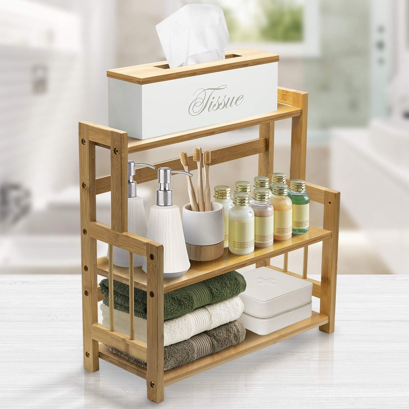 Sorbus Kitchen Countertop Organizer, 3-Tier Bamboo Storage Shelf Rack | Wooden counter display for spices, soap, skin