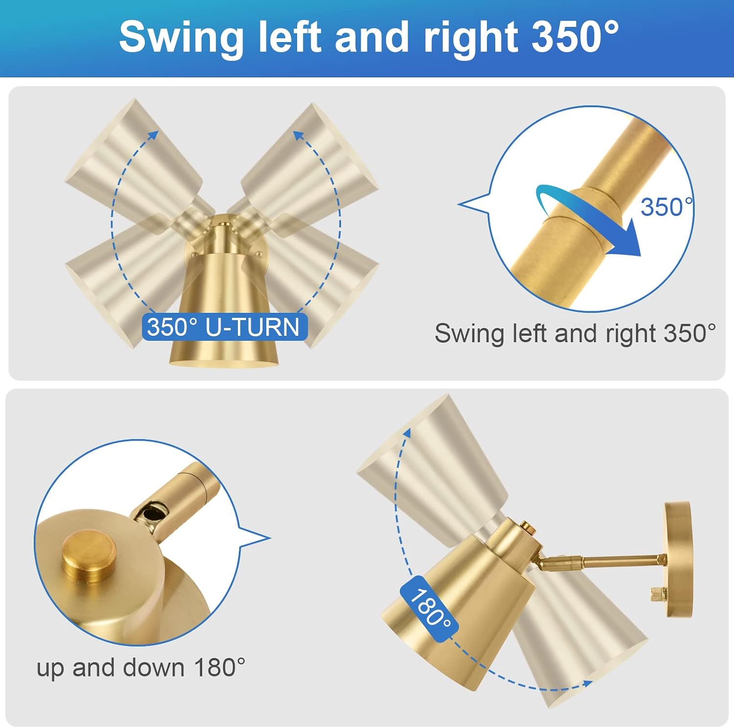 VATONI Dimmable Wall Sconce, Plug in Wall Sconce Adjustable Angle Wall Lights with Plug in Cord and Dimmer On/Off knob