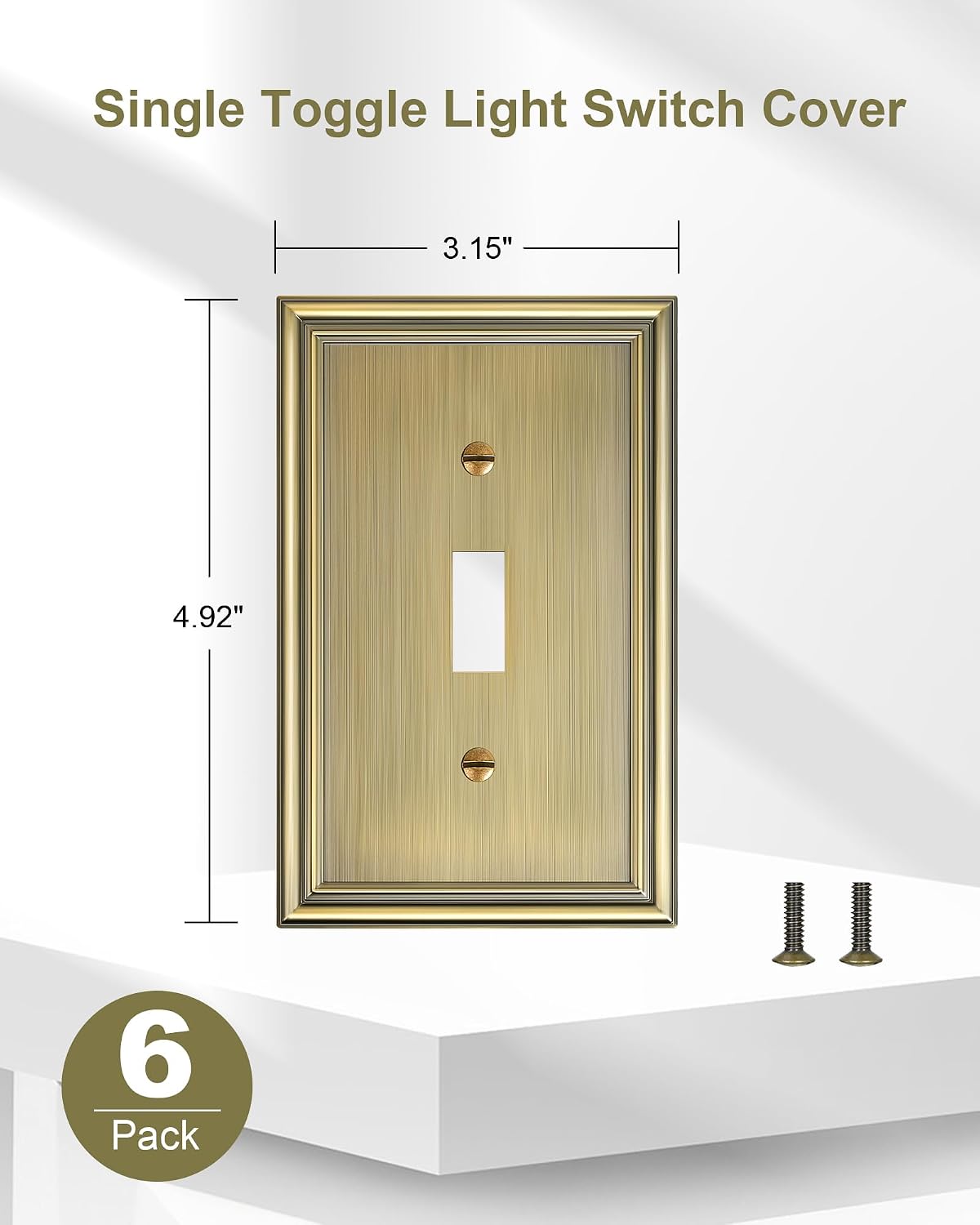 6-Pack Zinc Alloy Single Toggle Light Switch Cover Plate, Solid Wall Plate | Decorative Switch Plate Covers, Durable 1