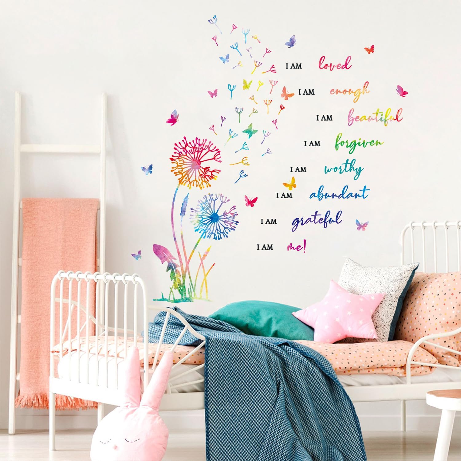 Butterfly Positive Affirmation Wall Decal / Dandelion Inspirational Saying Wall Sticker / Set of 75