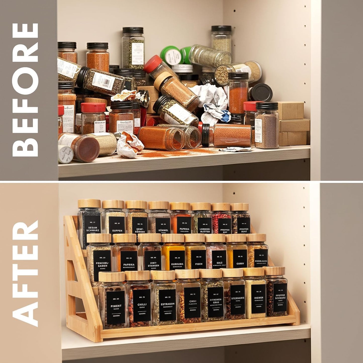 Spice Rack, Spice Organizer -3 Tier Bamboo Spice Racks, Solution for Spice Storage in Kitchens, Countertops，Storage