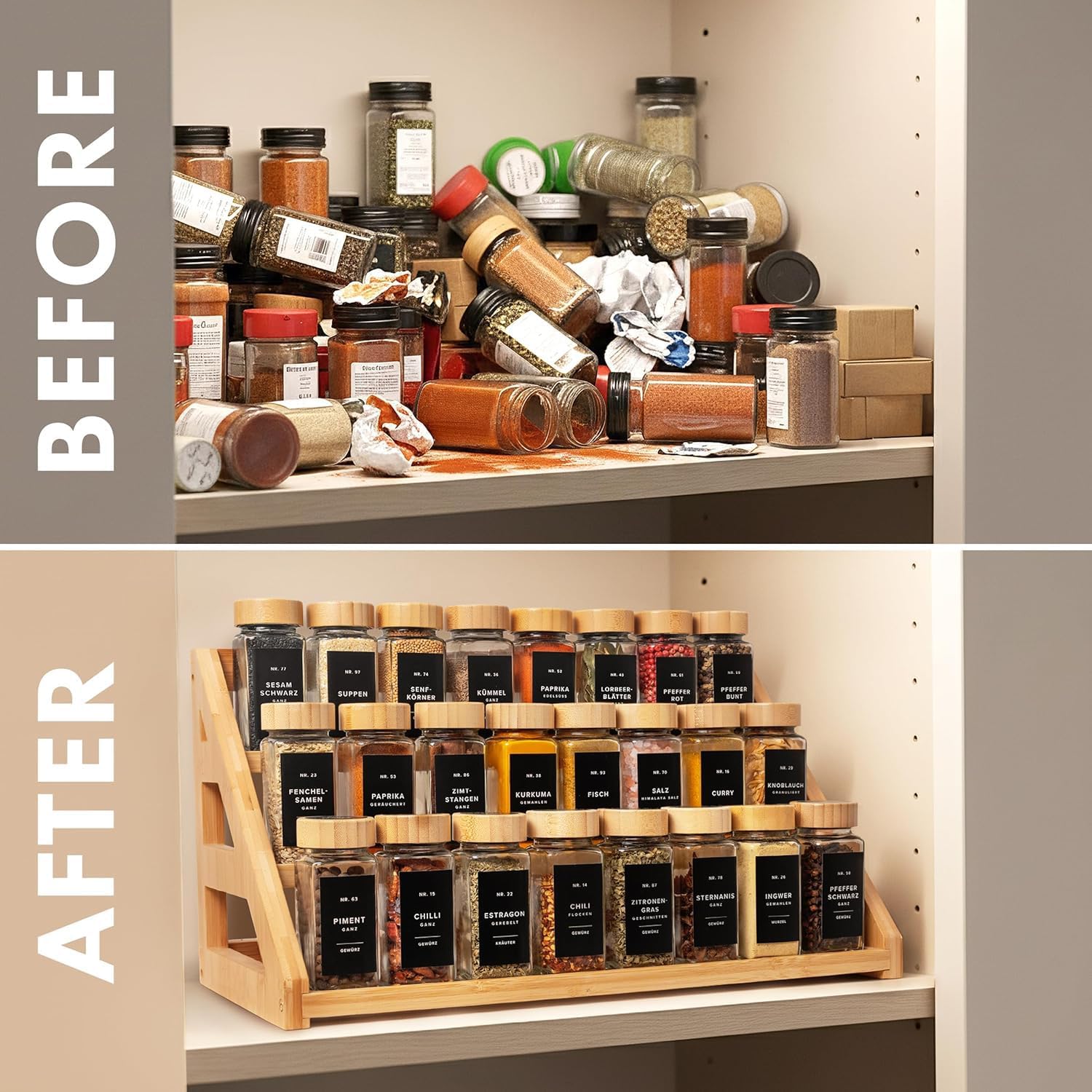 Spice Rack, Spice Organizer -3 Tier Bamboo Spice Racks, Solution for Spice Storage in Kitchens, Countertops，Storage