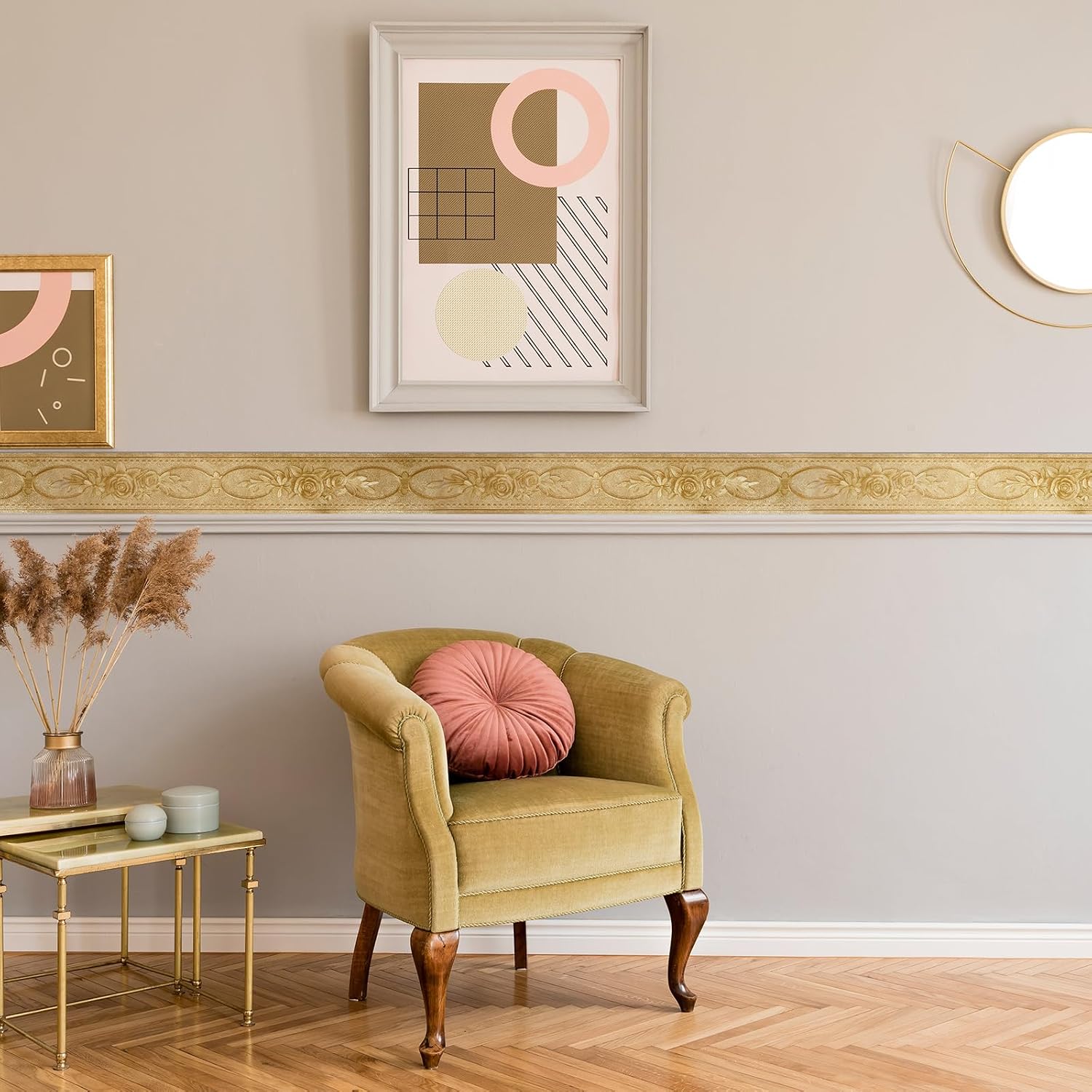 4 Rolls Peel and Stick Wallpaper Border 3D Flower Pattern ft Self Adhesive / Gold / Peony / 4 x 16.4