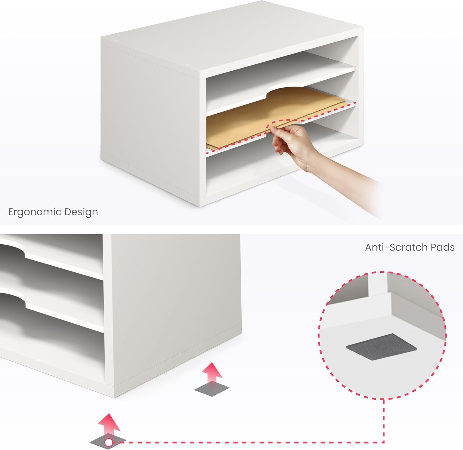 Ballucci File Organizer, 3-Tier Document Paper Sorter, Stackable Wood Desk Organizer, Mail Sorter and Monitor Stand