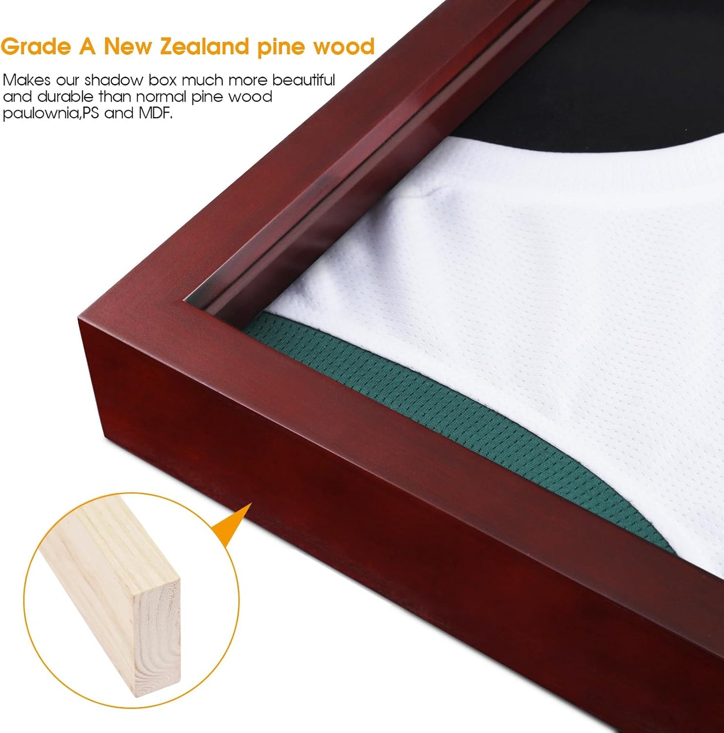 1DOT2 Jersey Frame Display Case 20x30 Large Shadow Box, Cherry Red | Grade A Natural Pine Wood, HD Acrylic, 1 Inch