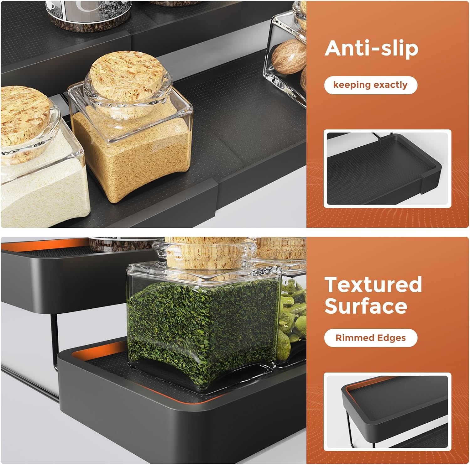 2 Pack Expandable Spice Rack Organizer for Cabinet - 3 Tier Adjustable Cabinet Spice Organizer Easy Visibility - Spice