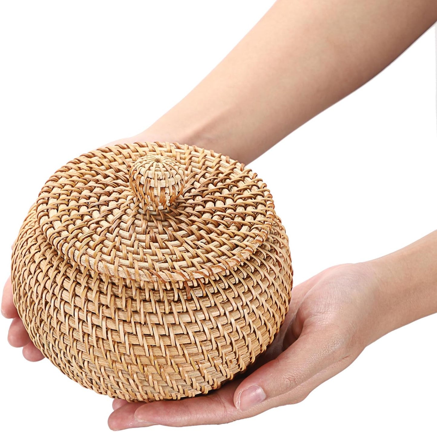 Round Rattan Basket Boxes / 4.7 x 3.3 / Small / Natural Color
