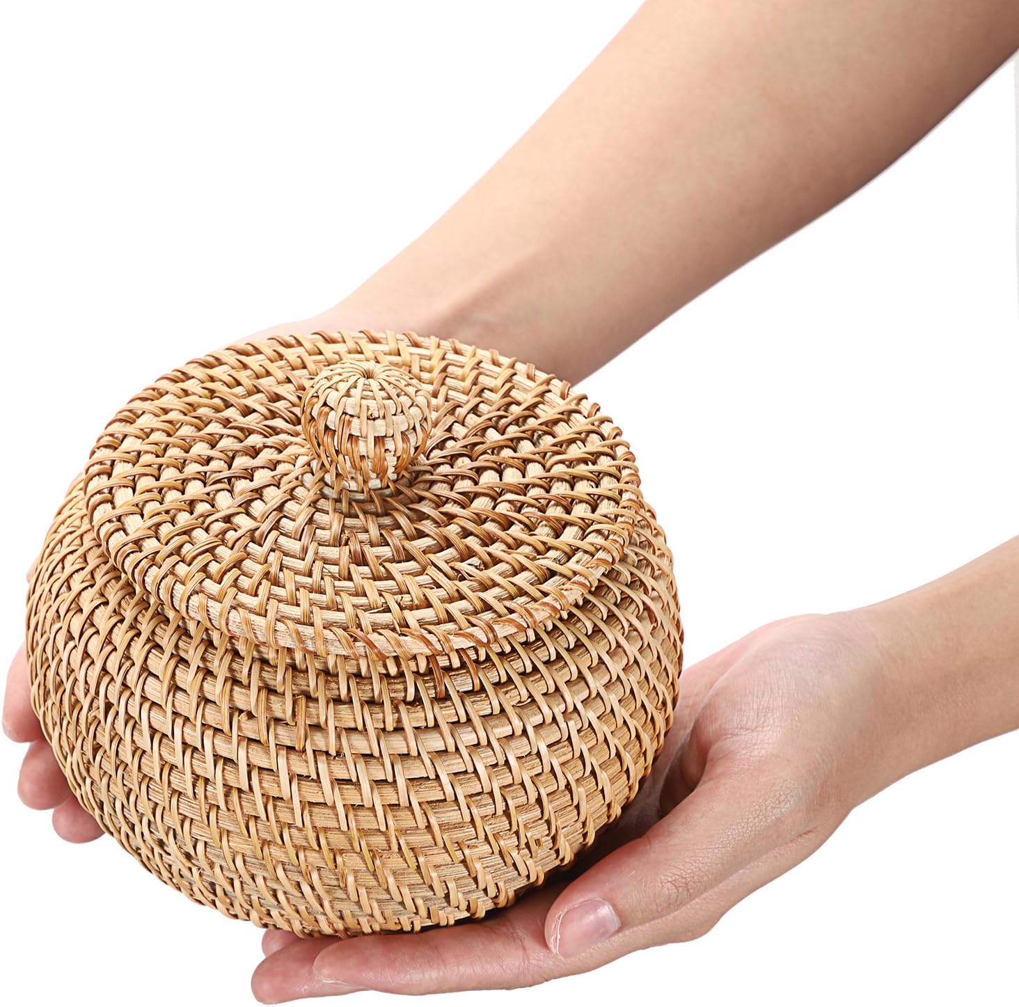 Round Rattan Basket Boxes / 4.7 x 3.3 / Small / Natural Color