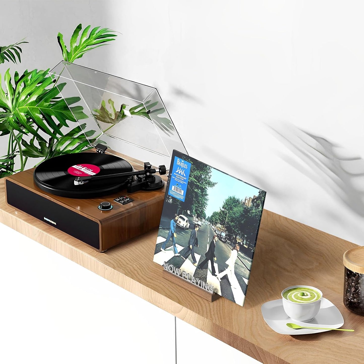 Now Playing Vinyl Record Stand, Light Up Vinyl Record Display Stand, Holder for Album Display Storage, Warm White Light