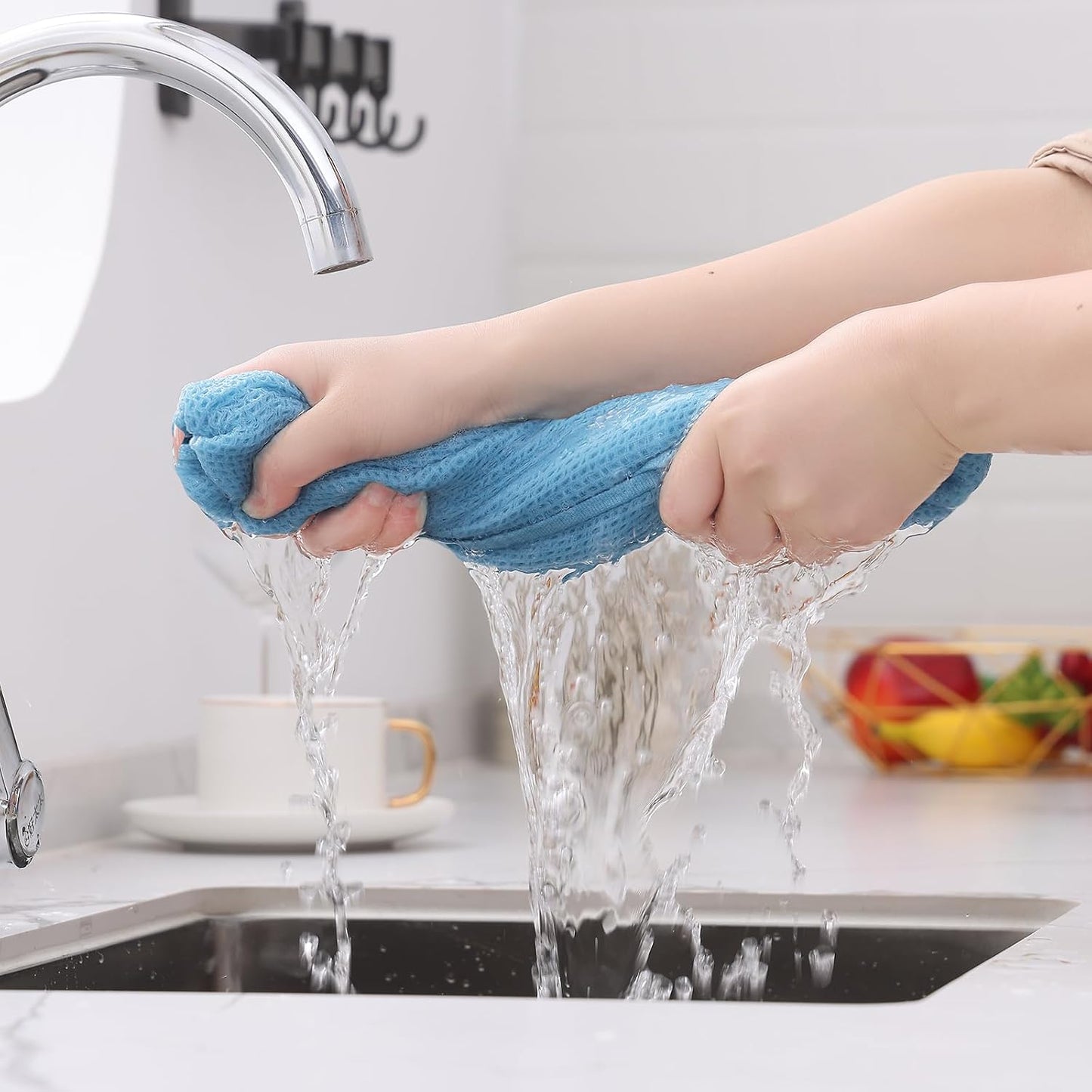 Kitinjoy 100% Cotton Waffle 12-Pack Kitchen Towels, 13" x 28", Sky Blue | Super Soft, Ultra-Absorbent, Fast Drying