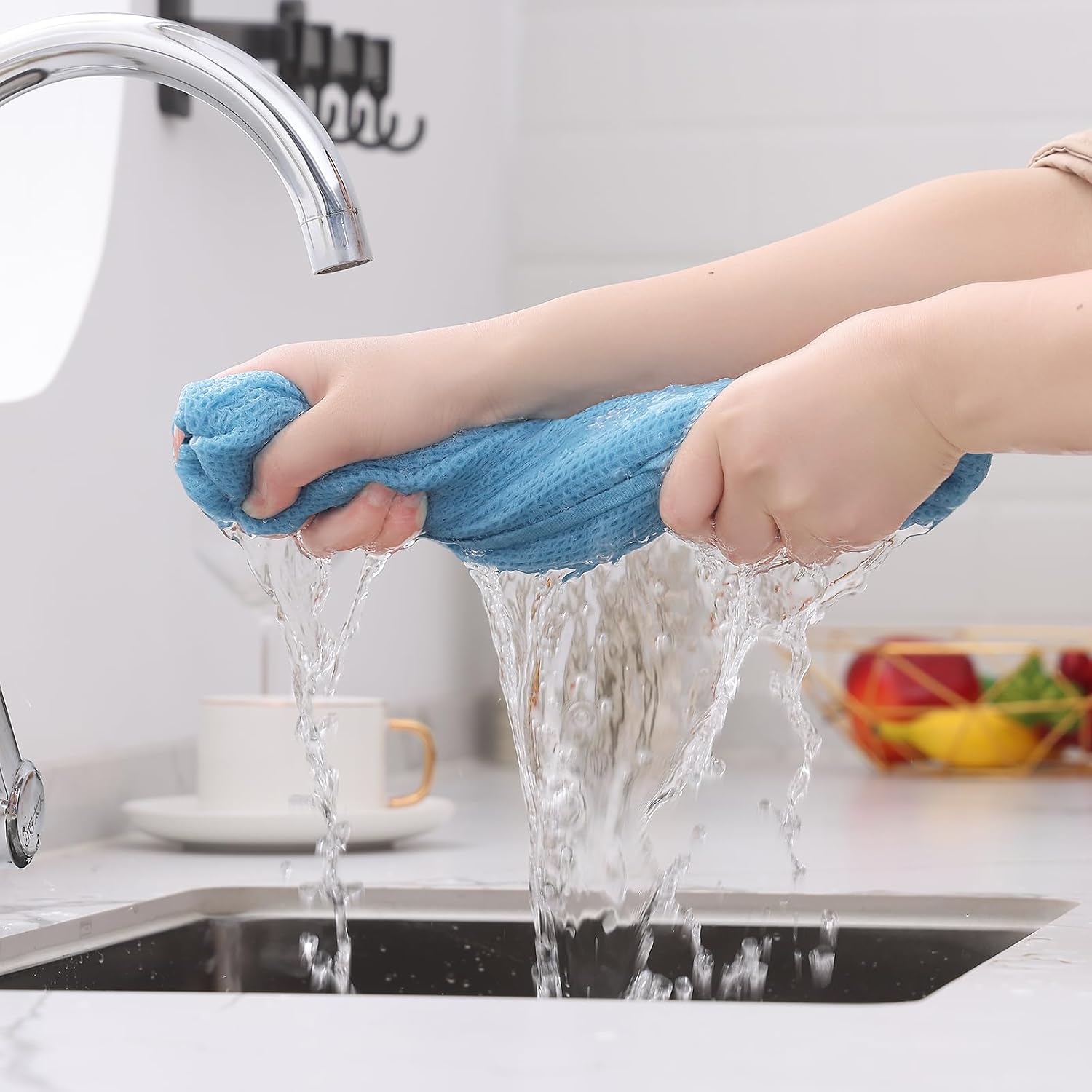 Kitinjoy 100% Cotton Waffle 12-Pack Kitchen Towels, 13" x 28", Sky Blue | Super Soft, Ultra-Absorbent, Fast Drying