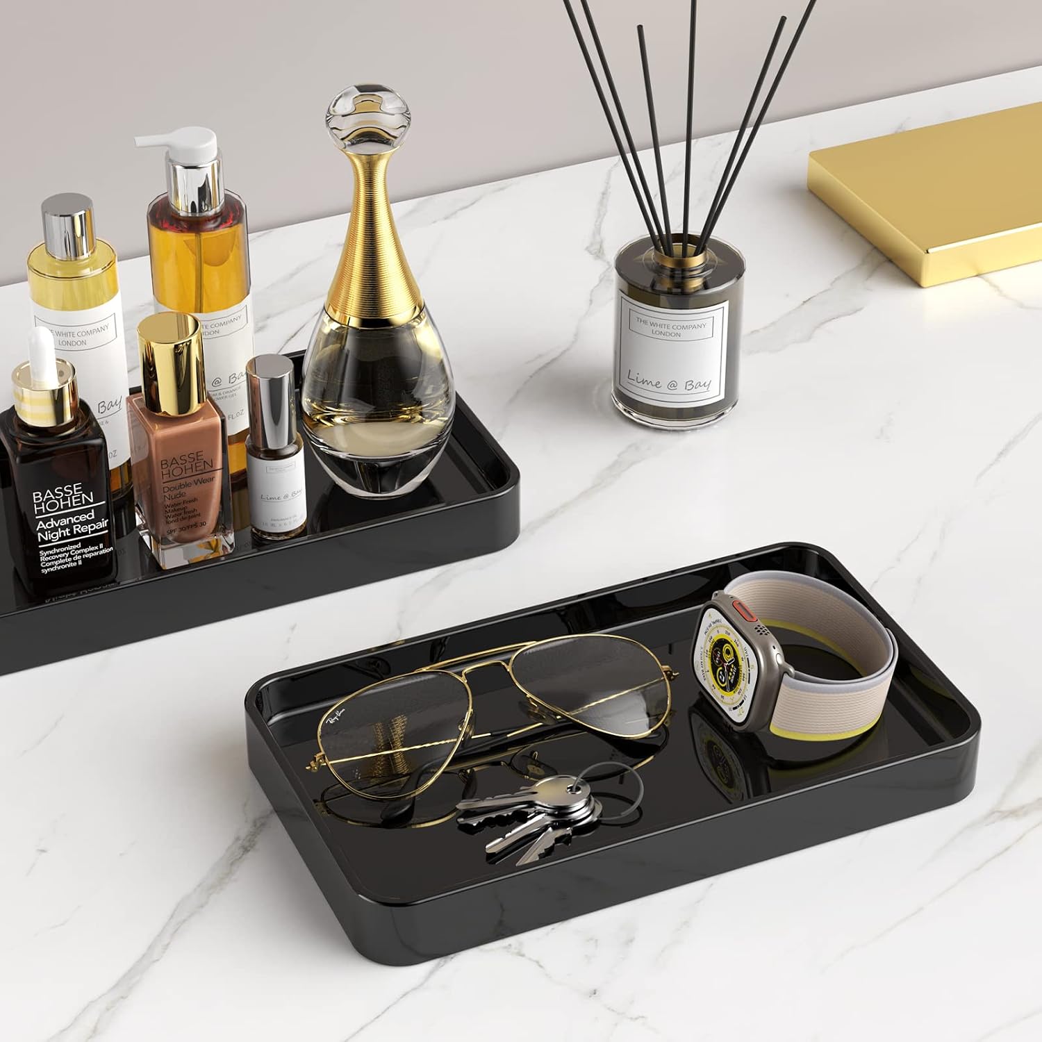 10" Ceramic Soap Dispenser Tray / Black / 9.9 x 5.7 x 1.1
