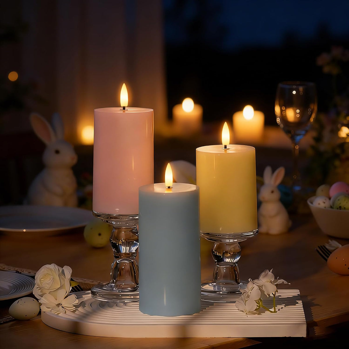 Flameless Easter Candles with Remote, Battery Operated Spring Candles | Pastel Realistic Flickering LED Pillar Candles