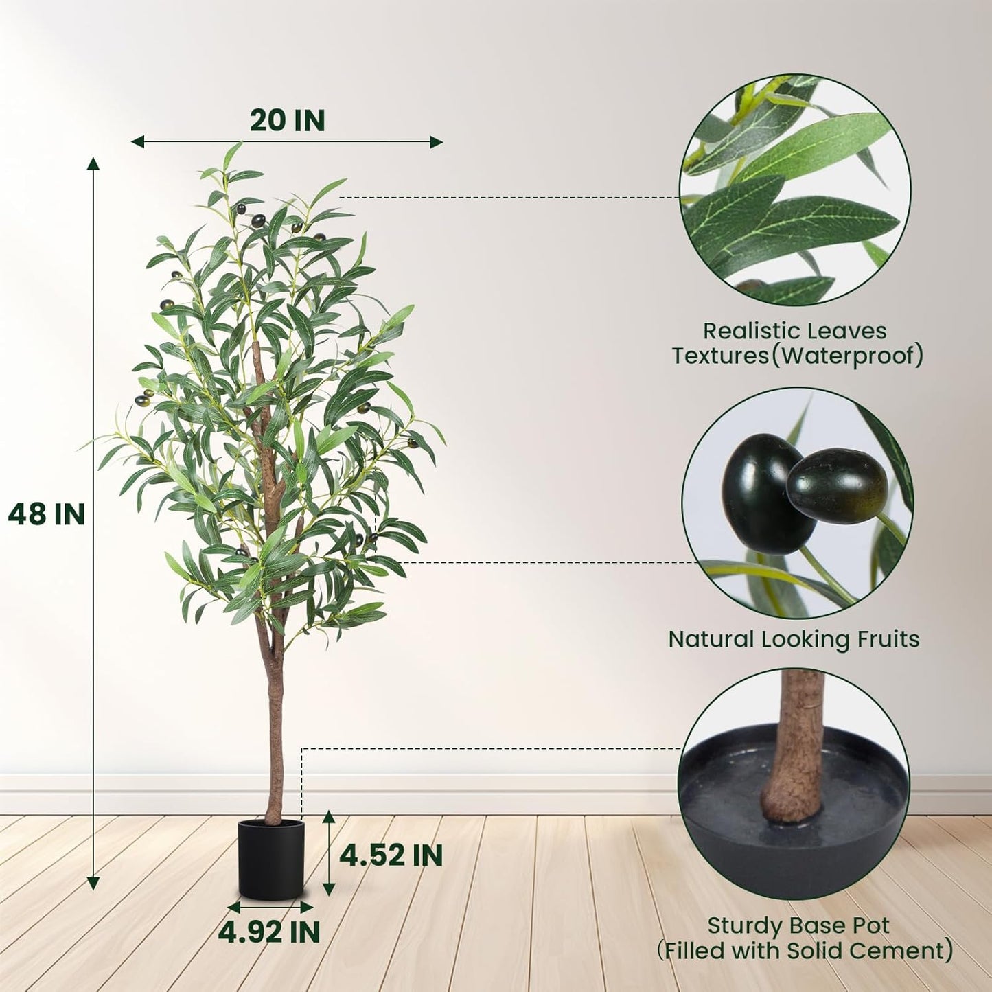 Tall Faux Olive Trees Outdoor Fake Potted Silk Plant / 4ft / 4 Inch