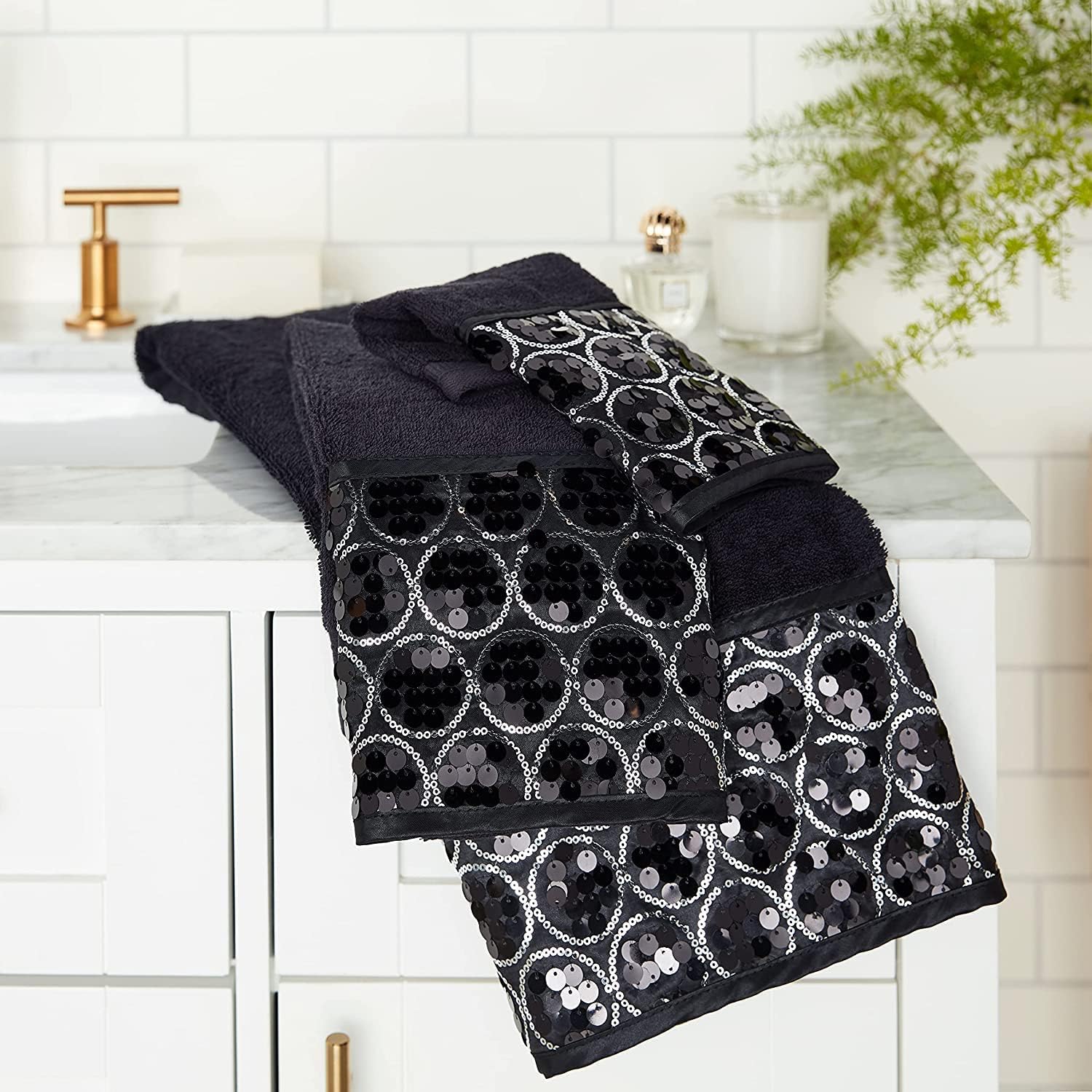 Zahari Home Sinatra 3 Piece Bathroom Towel Set Bath Towel Hand Towel Wash Cloth Absorbent, Black