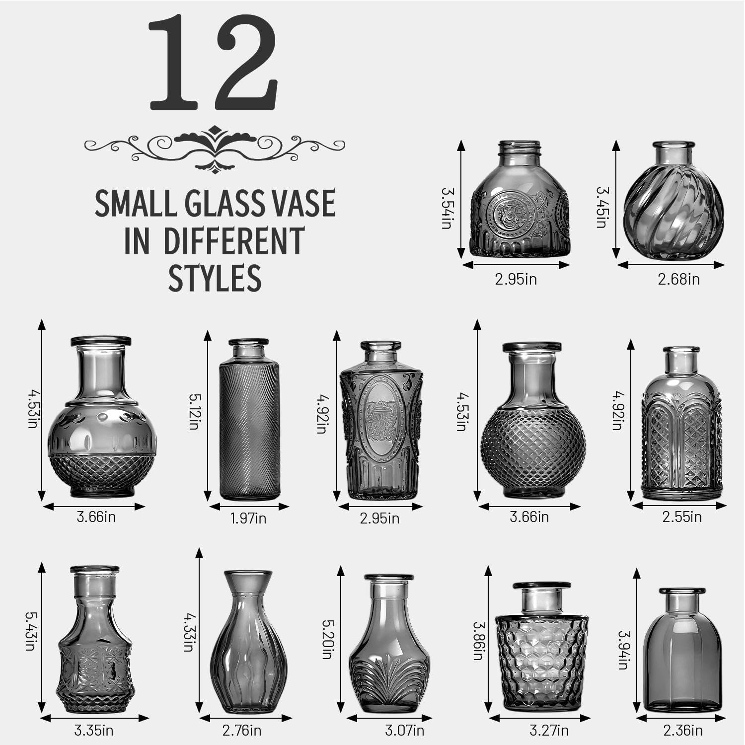 Clear Bud Vases for Flowers / Black-2 / Set of 12