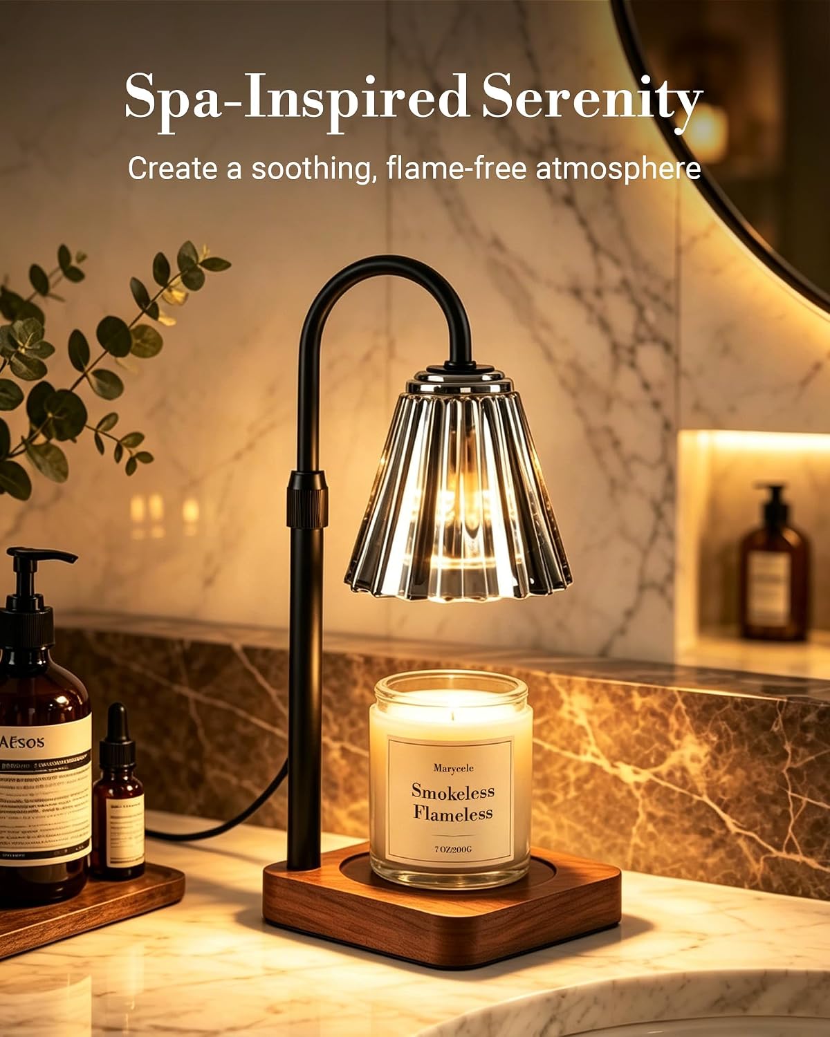 Vintage Candle Warmer Lamp with Timer Dimmer, Adjustable Height | Vintage farmhouse style with 2 bulbs, adjustable