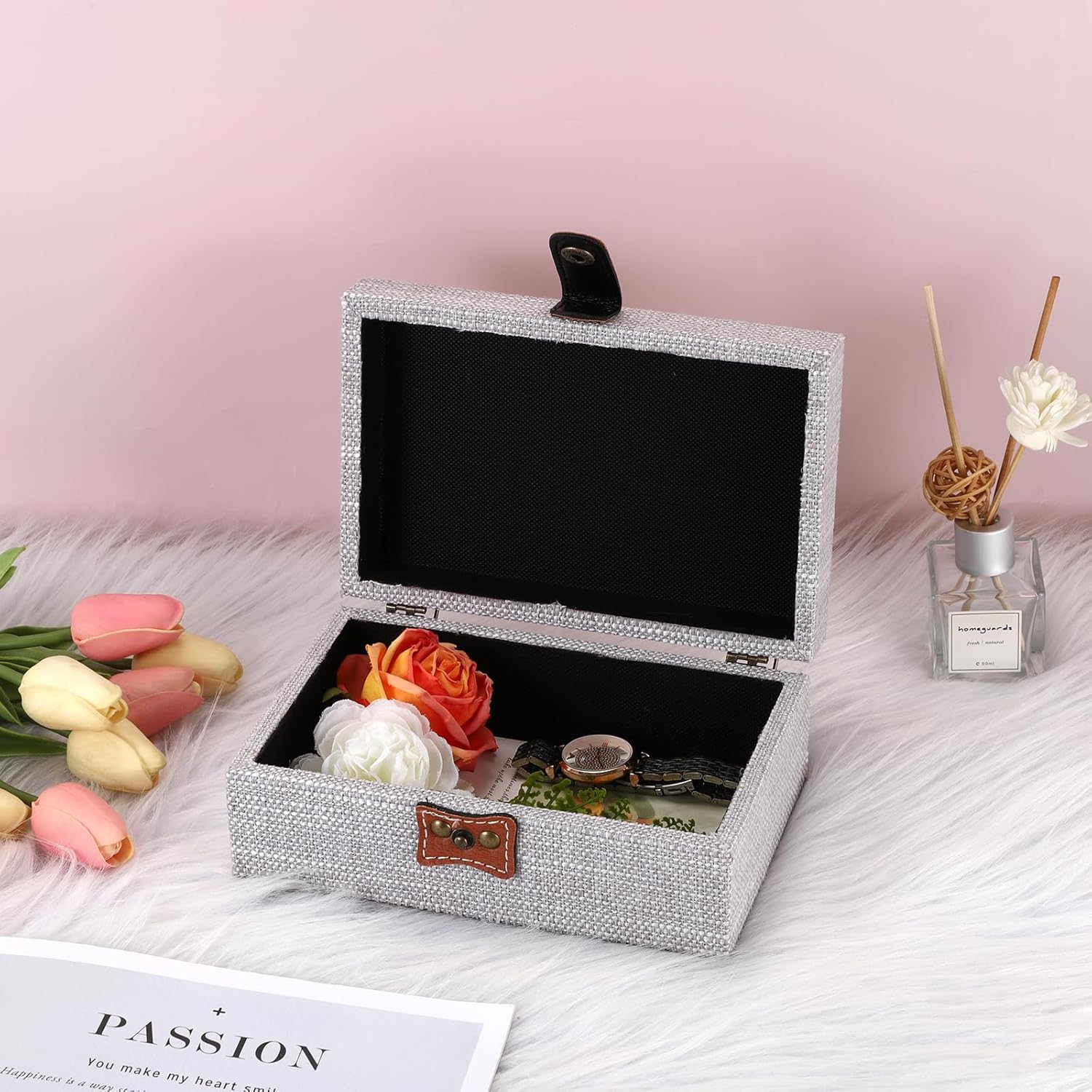 Linen Covered Rectangular Keepsake Case / Small / Gray