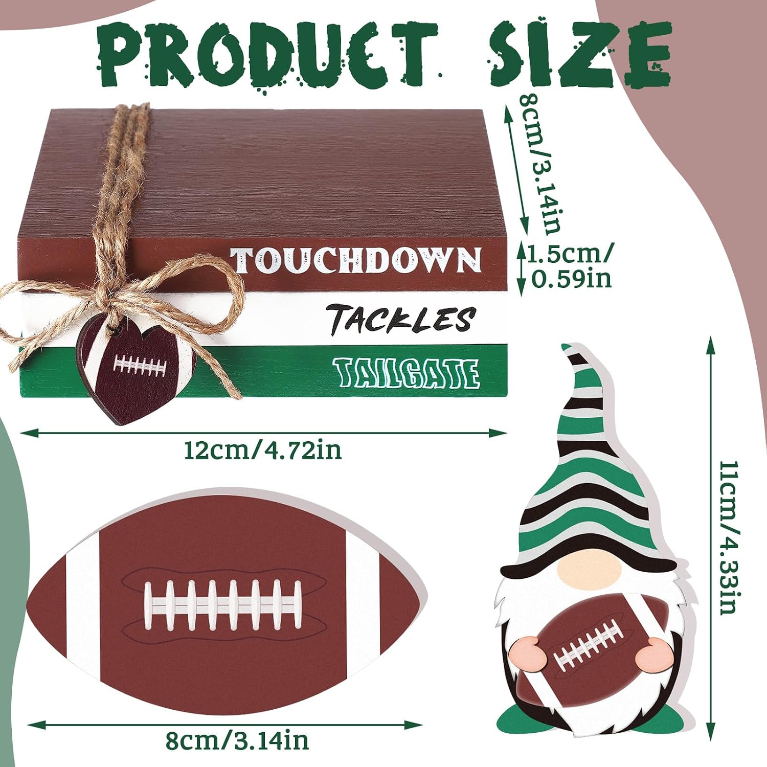 Football Wood Signs Decor Farmhouse Football Tiered Tray Wooden Decorations Book Stack / Set of 6
