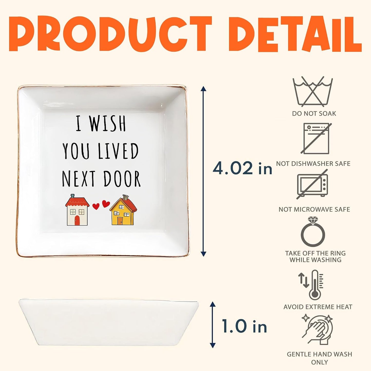 I Wish You Lived Next Door 4" Ceramic Jewelry Dish Tray / Besties Long Distance
