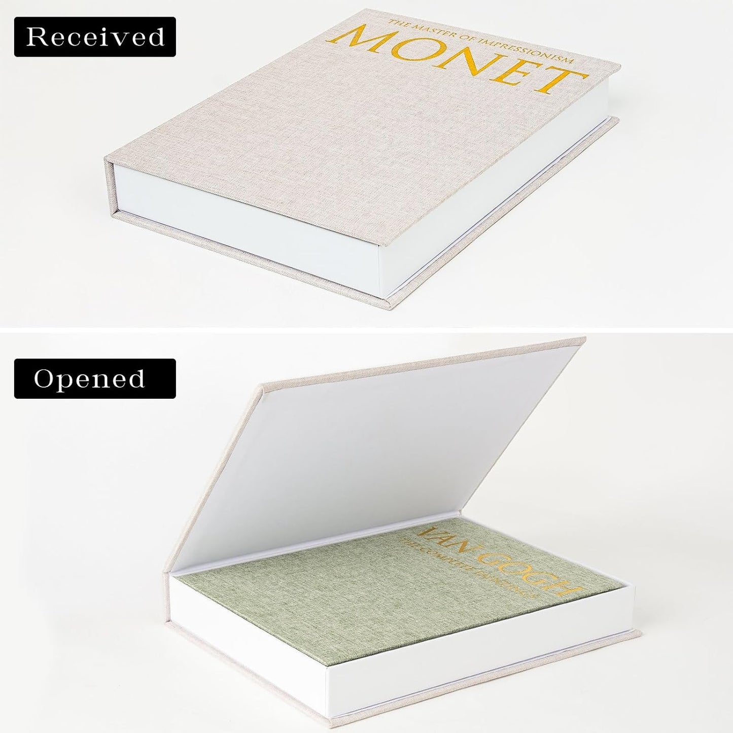 Linen Faux Book Storage Box / Grassgreen / Set of 2